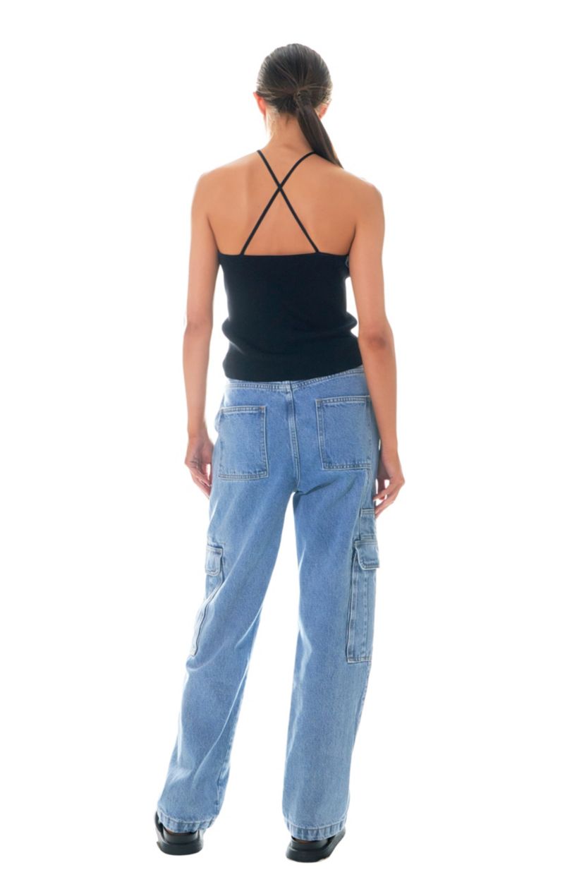 Crossover Skinny Rib Knit Top