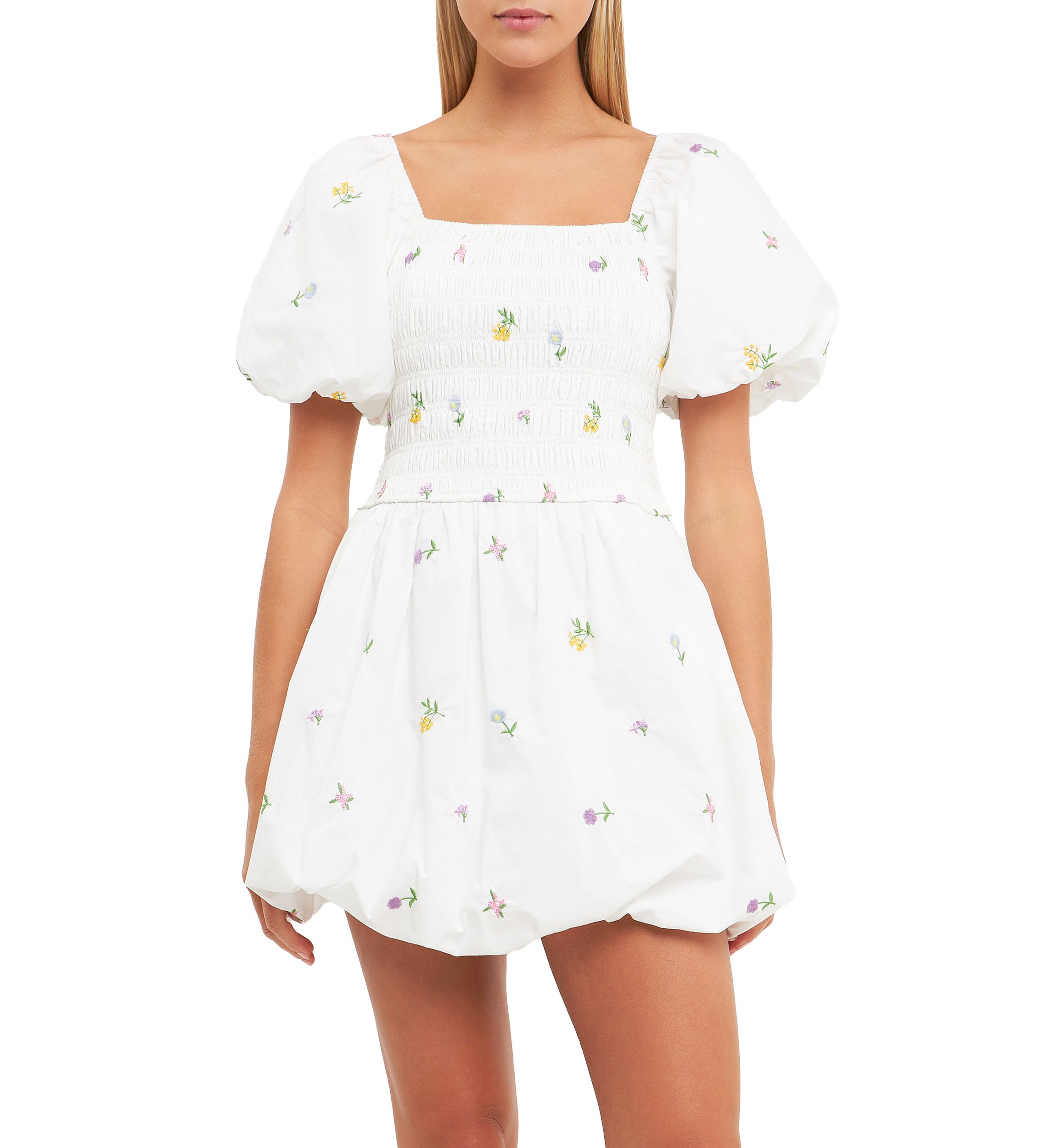 Smocked Dress with Balloon Sleeves