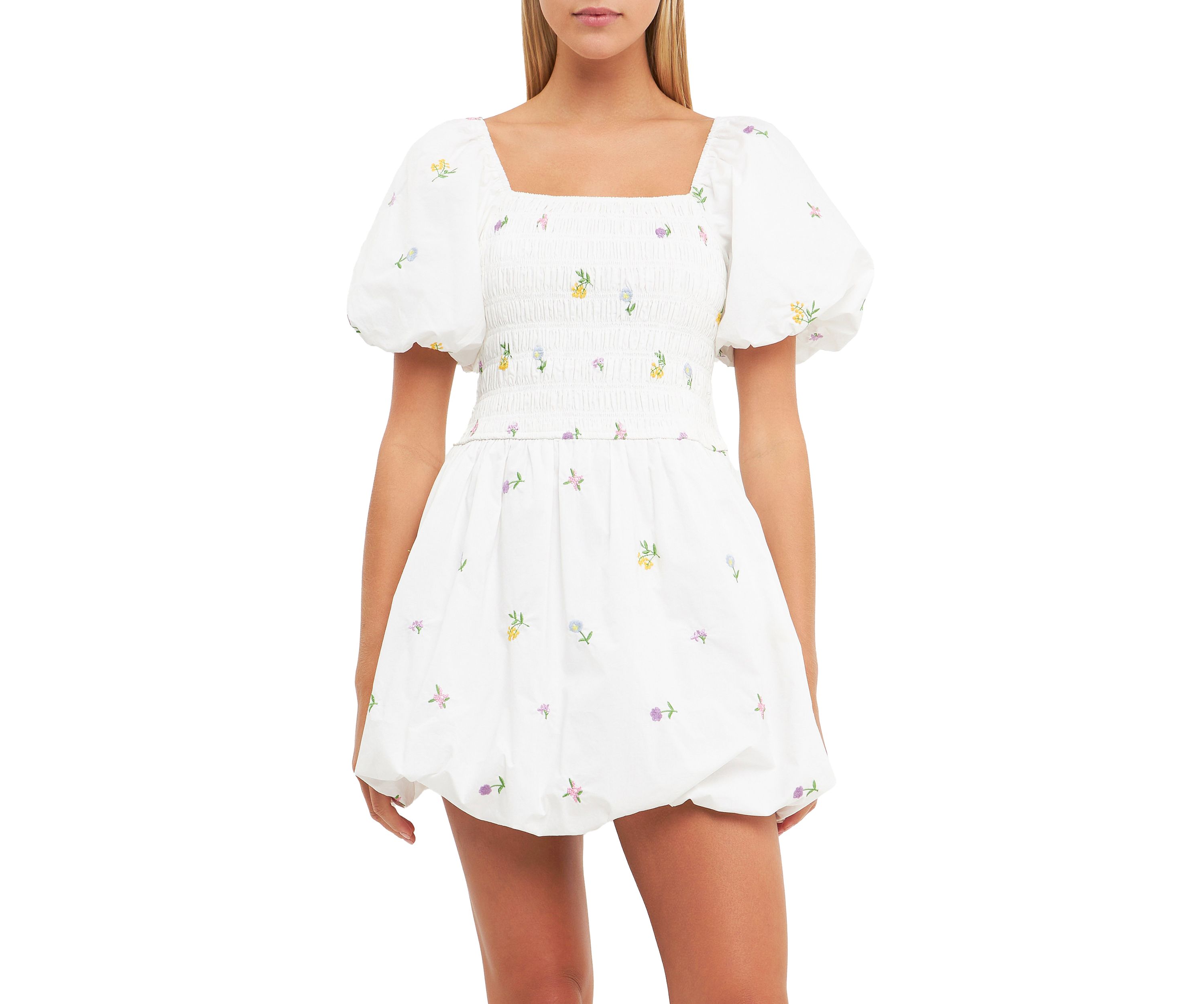 Smocked Dress with Balloon Sleeves