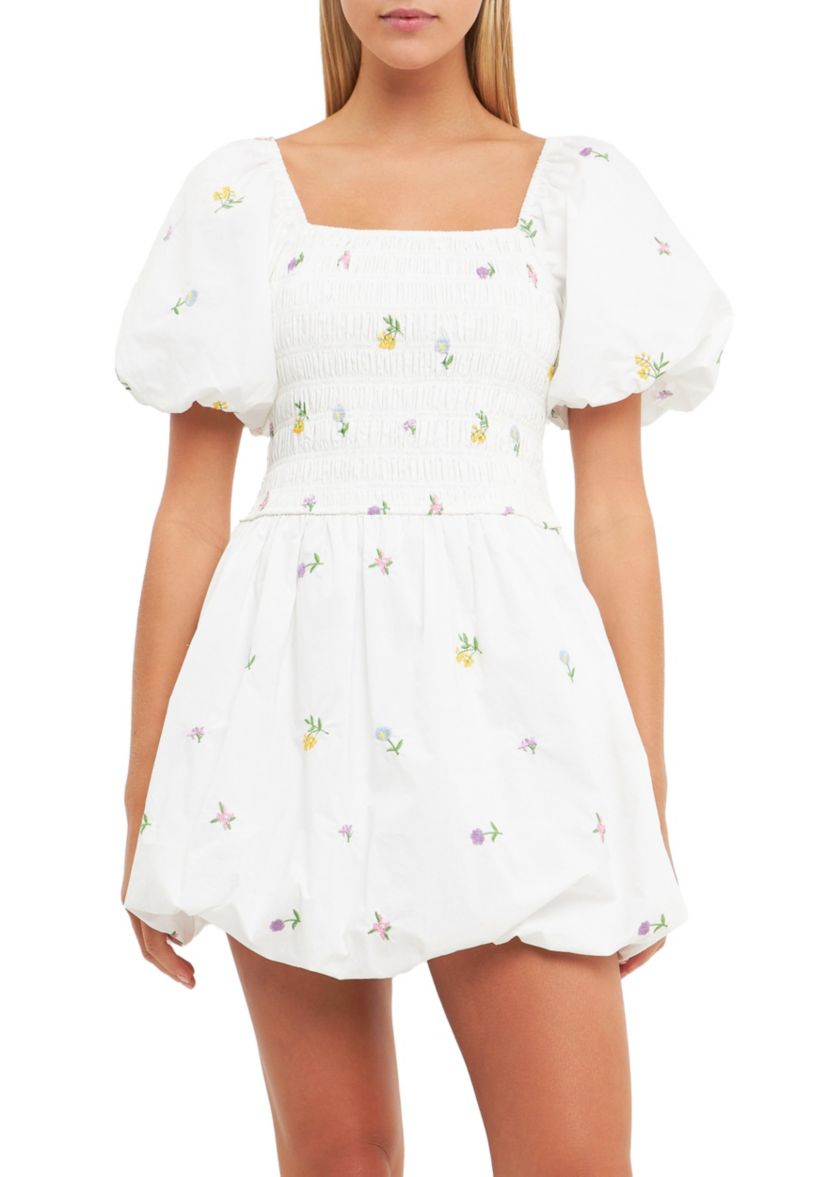 Smocked Dress with Balloon Sleeves