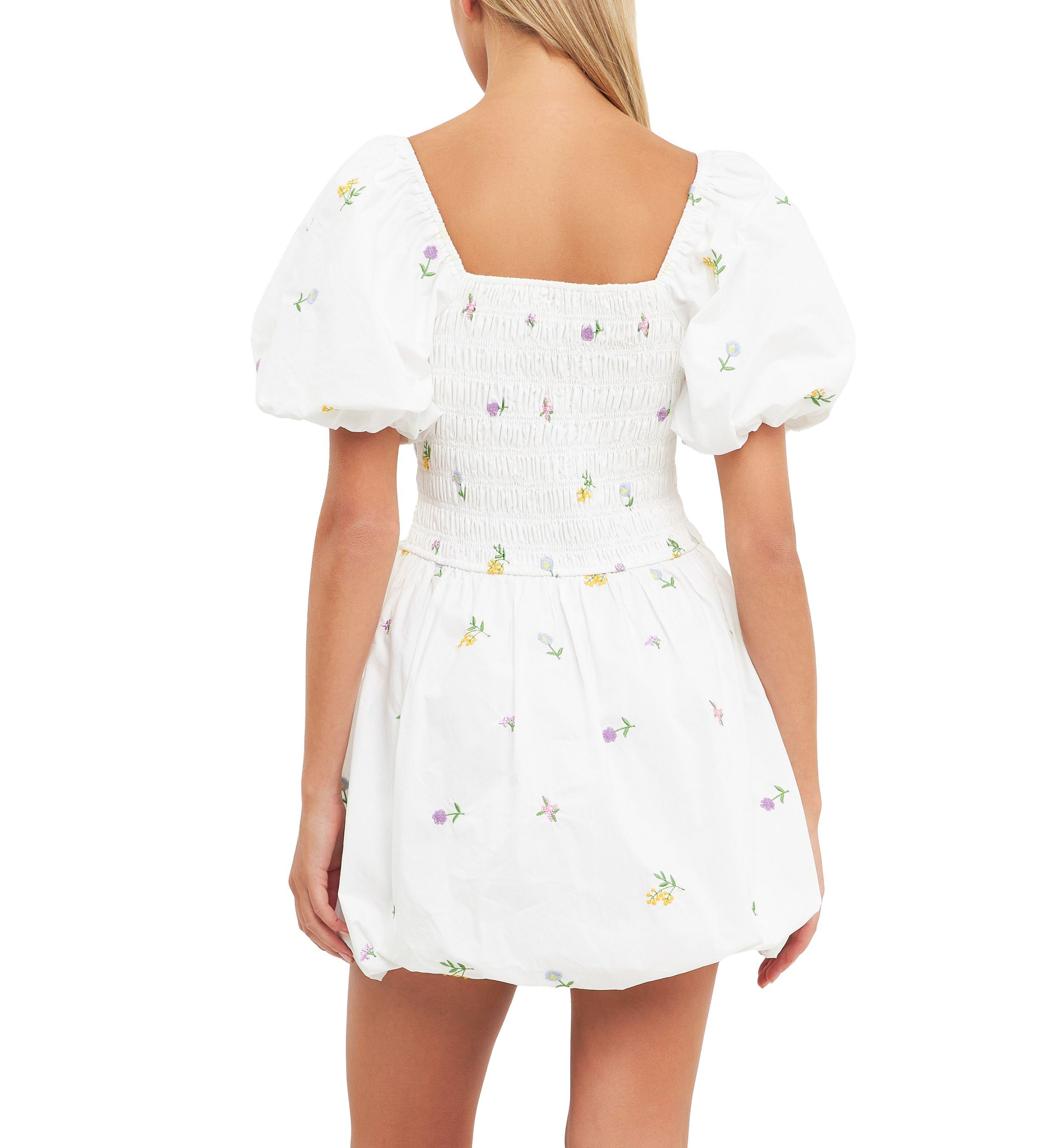 Smocked Dress with Balloon Sleeves