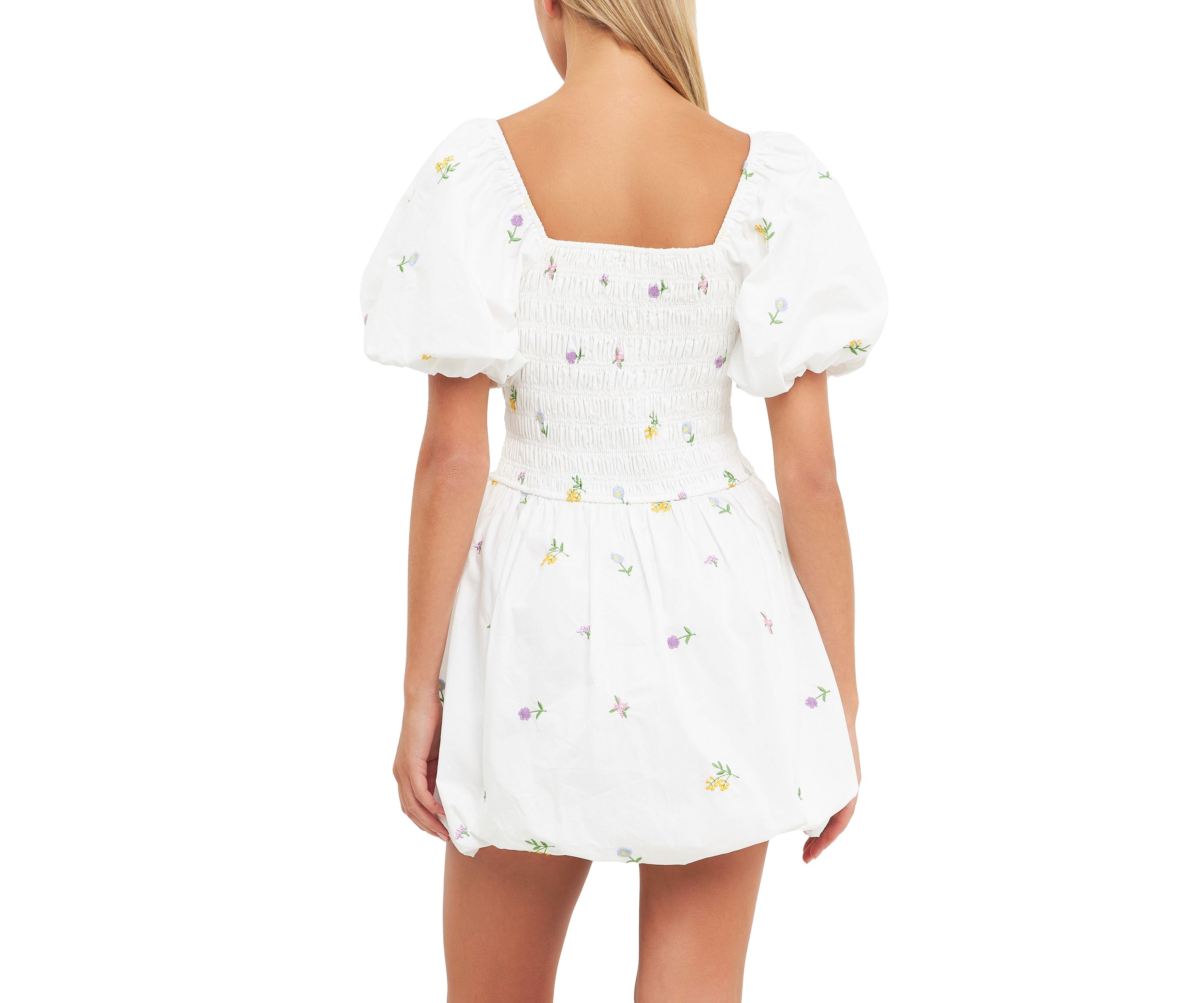 Smocked Dress with Balloon Sleeves