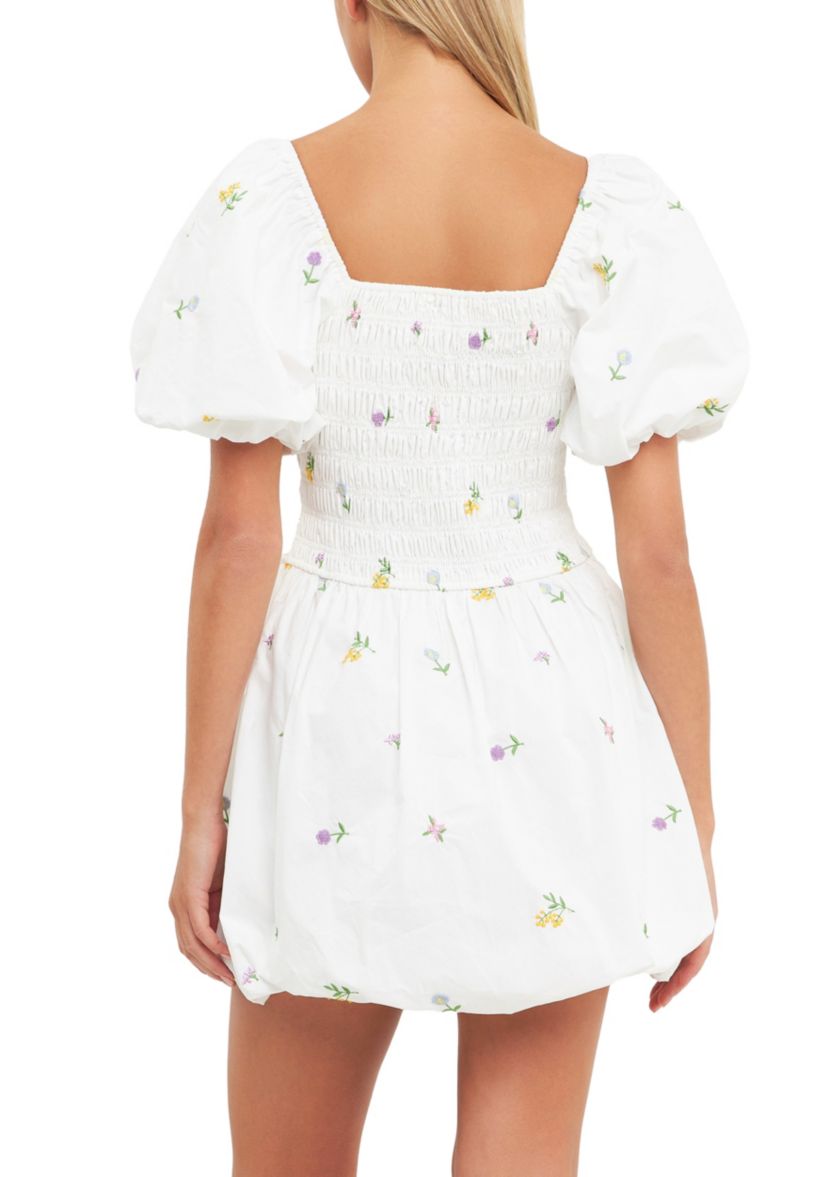 Smocked Dress with Balloon Sleeves