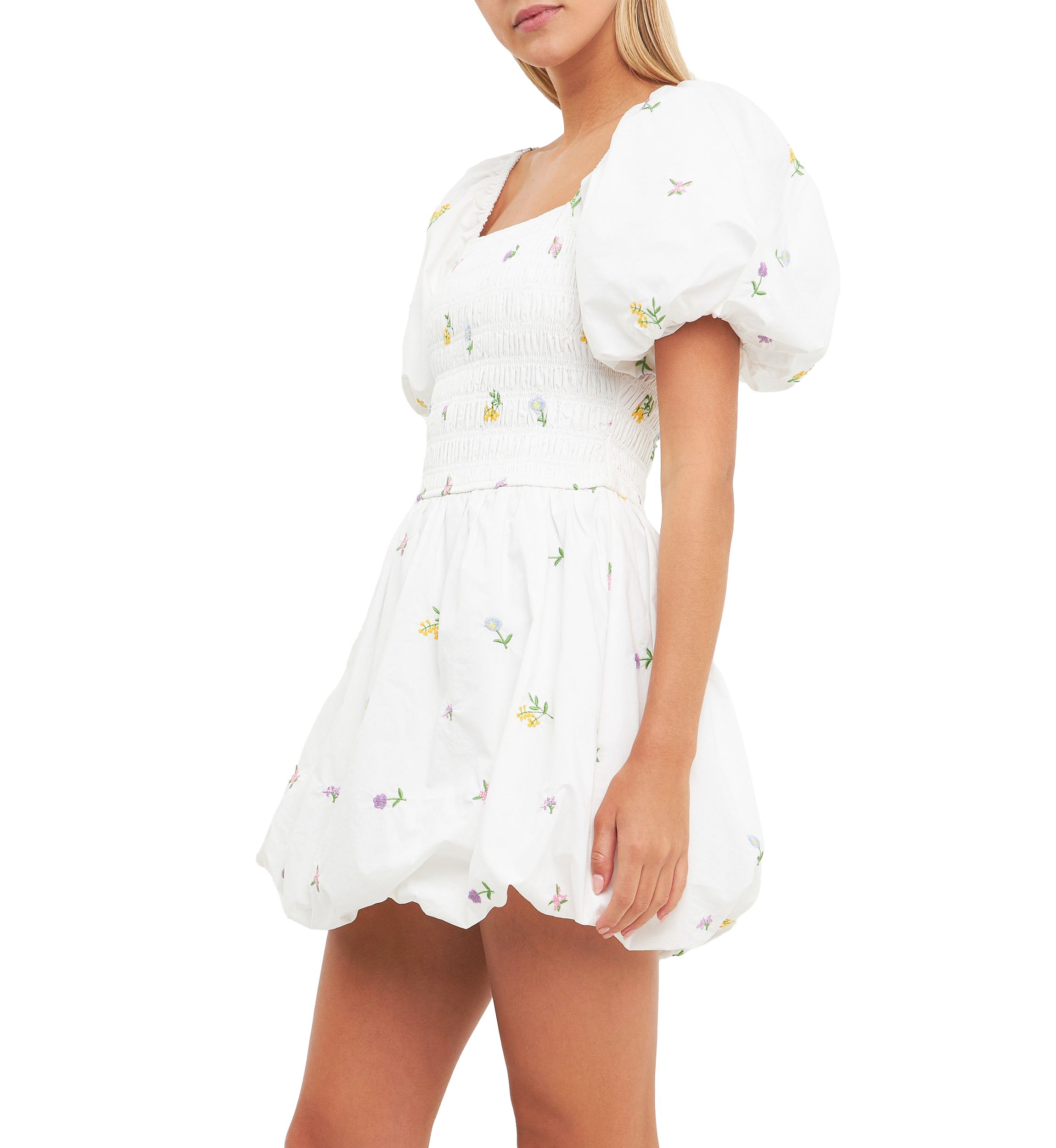 Smocked Dress with Balloon Sleeves