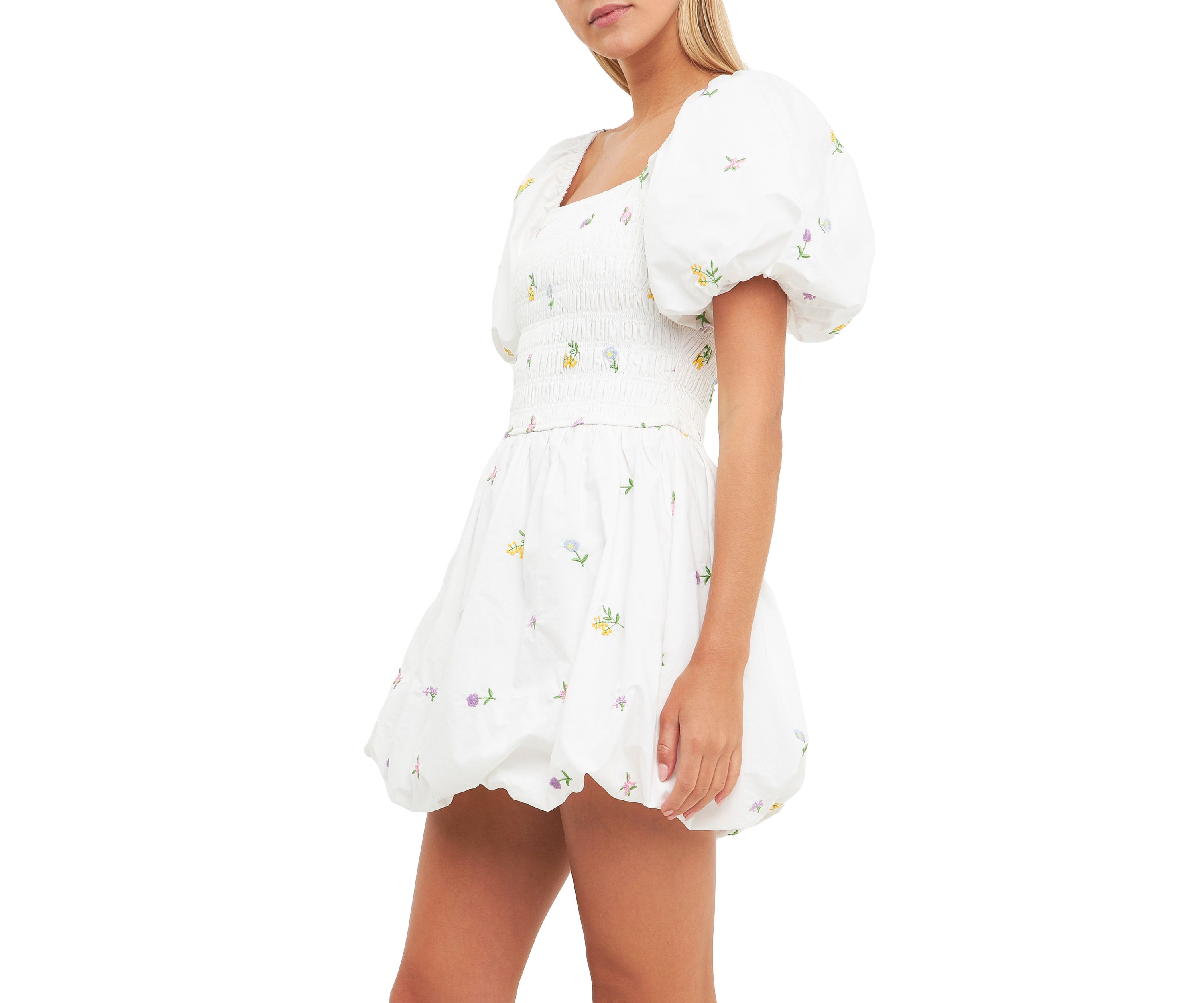 Smocked Dress with Balloon Sleeves