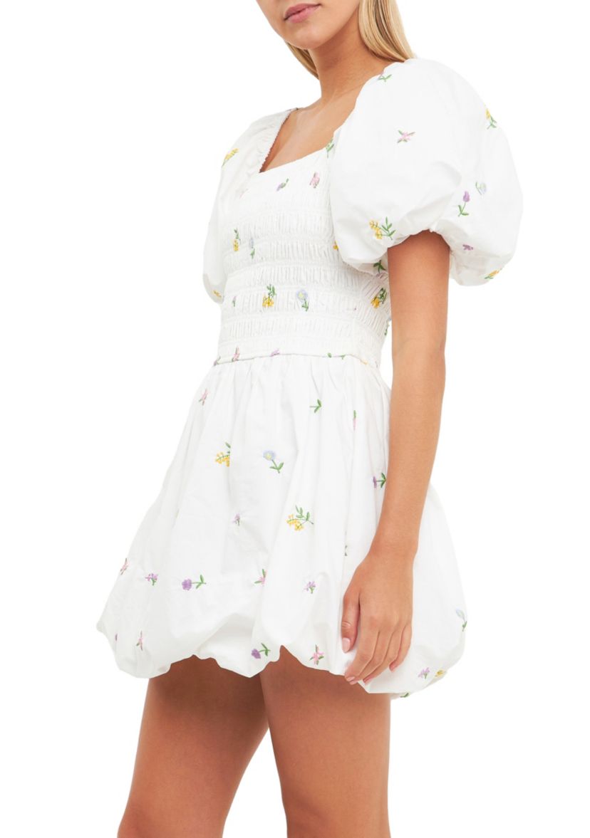 Smocked Dress with Balloon Sleeves