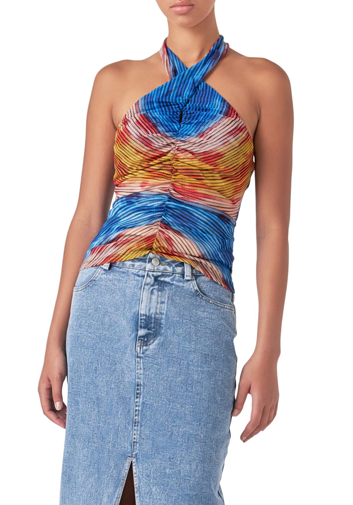 Striped Mesh Halter Top