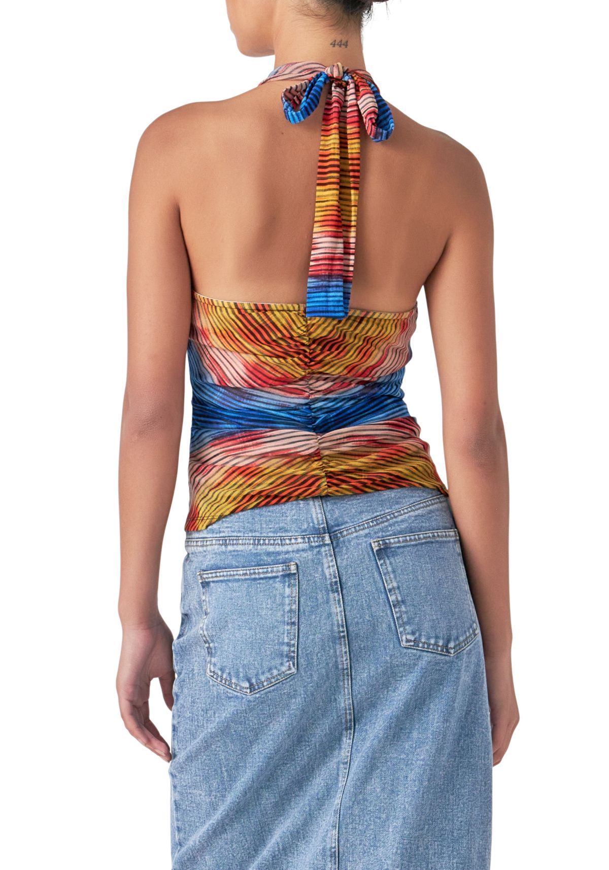 Striped Mesh Halter Top