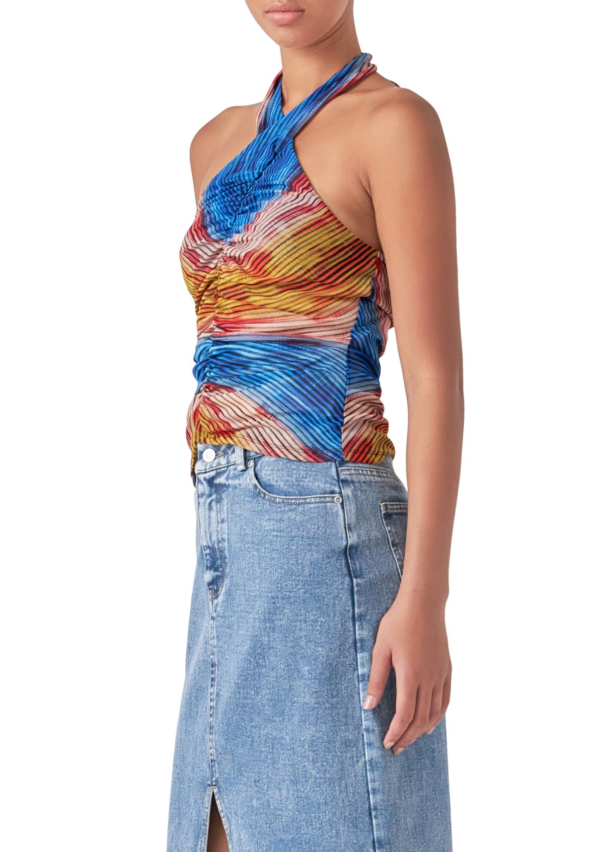 Striped Mesh Halter Top