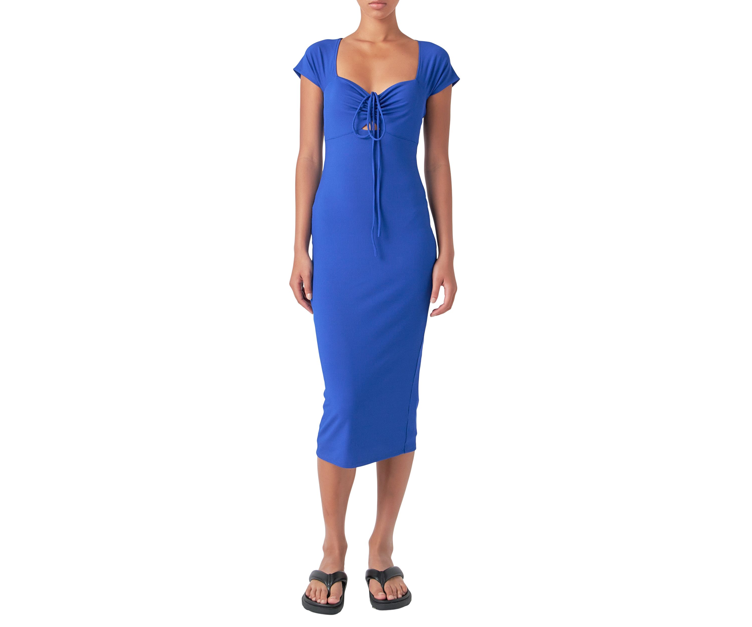 Cap Sleeve Front Haltered Midi Dress