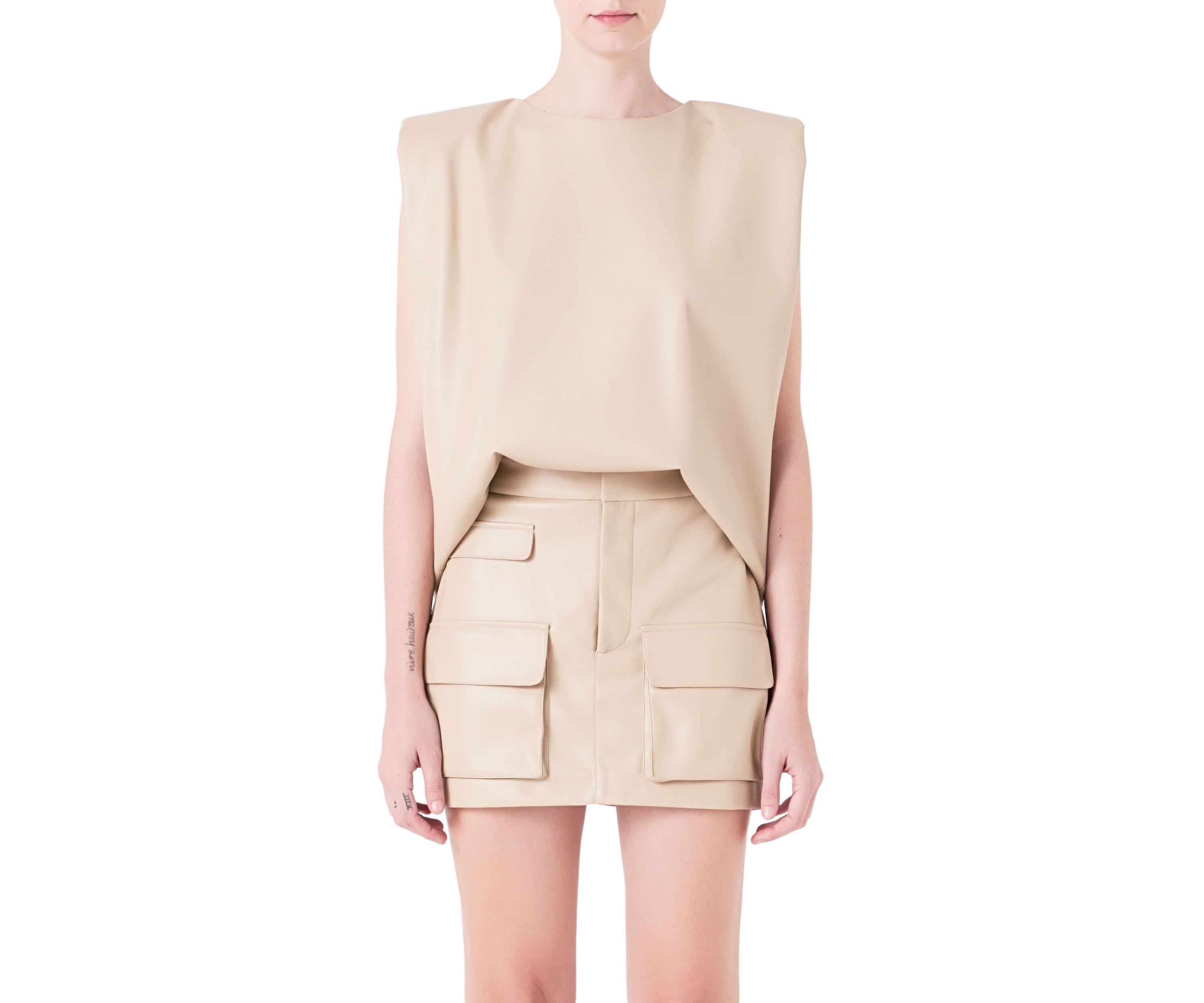 Shoulder Padded Leather Top
