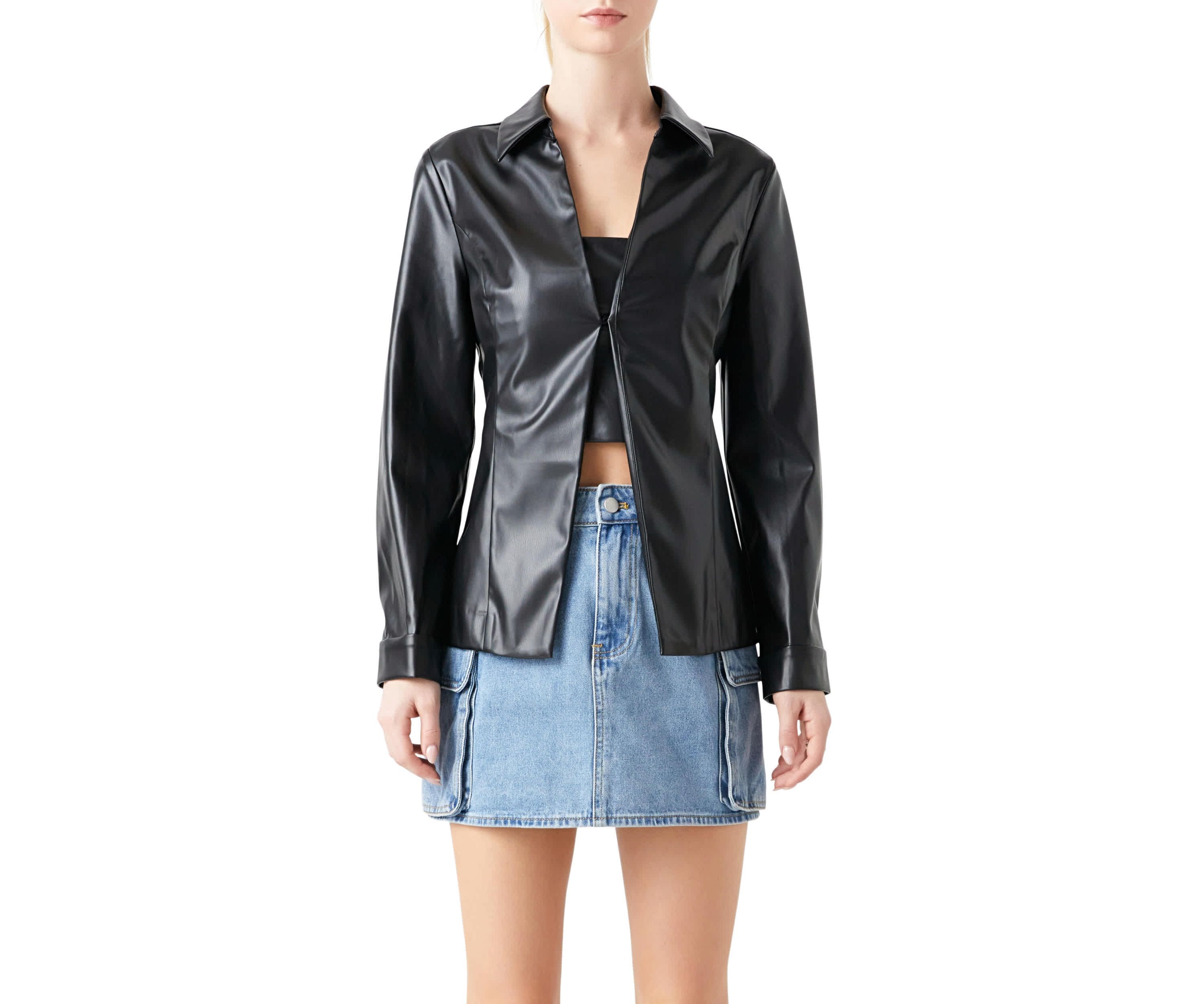 Faux Leather Jacket Set