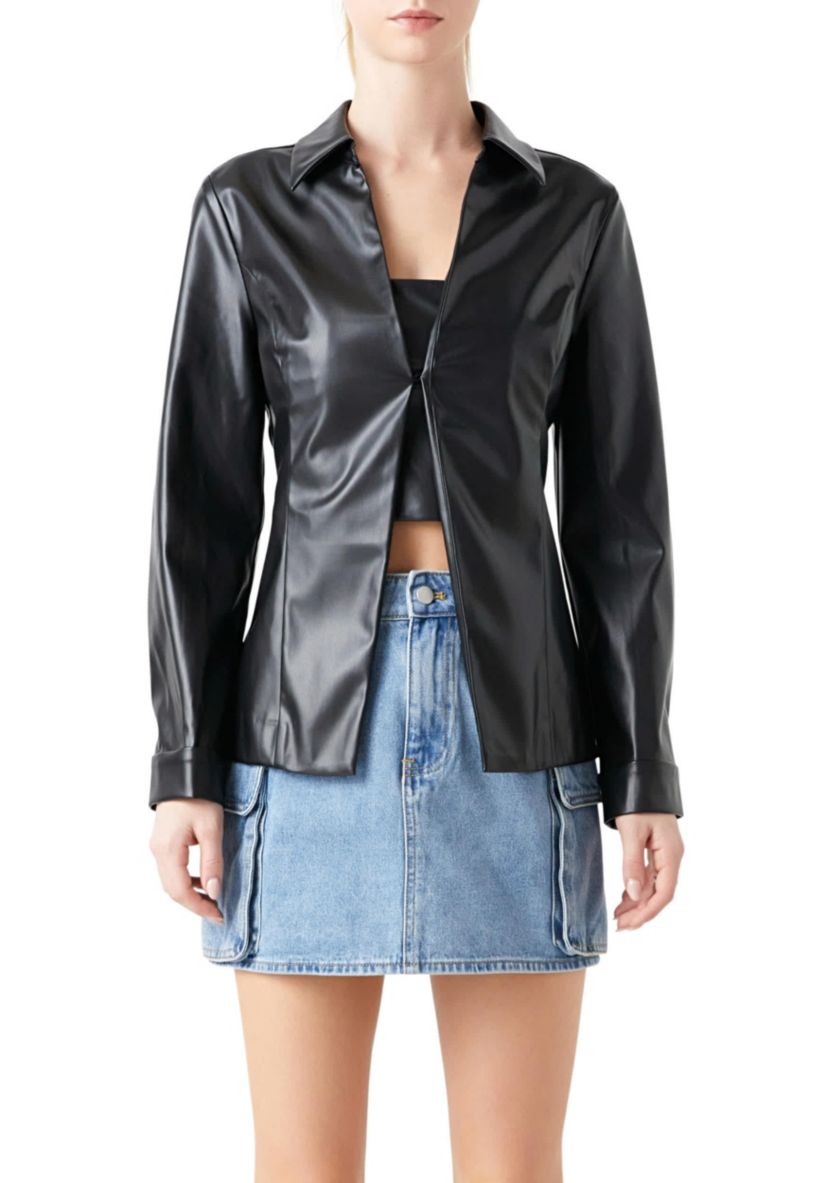 Faux Leather Jacket Set