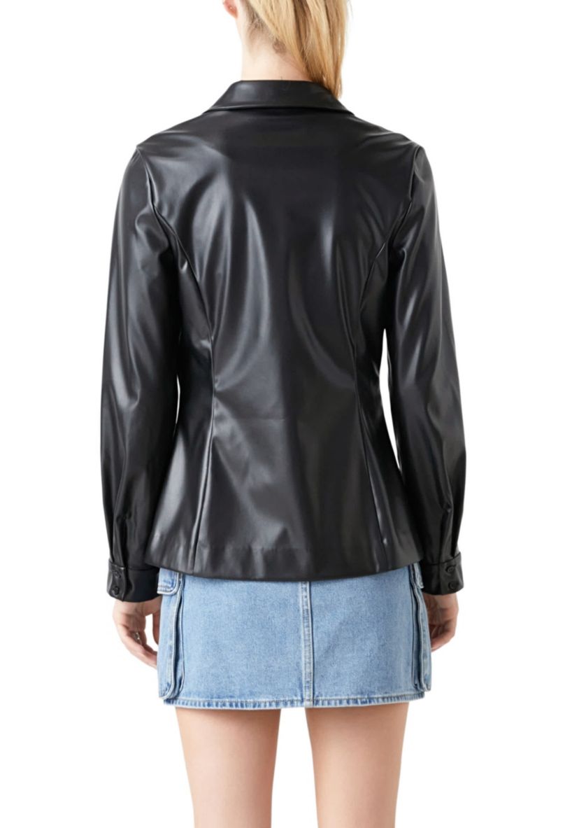 Faux Leather Jacket Set