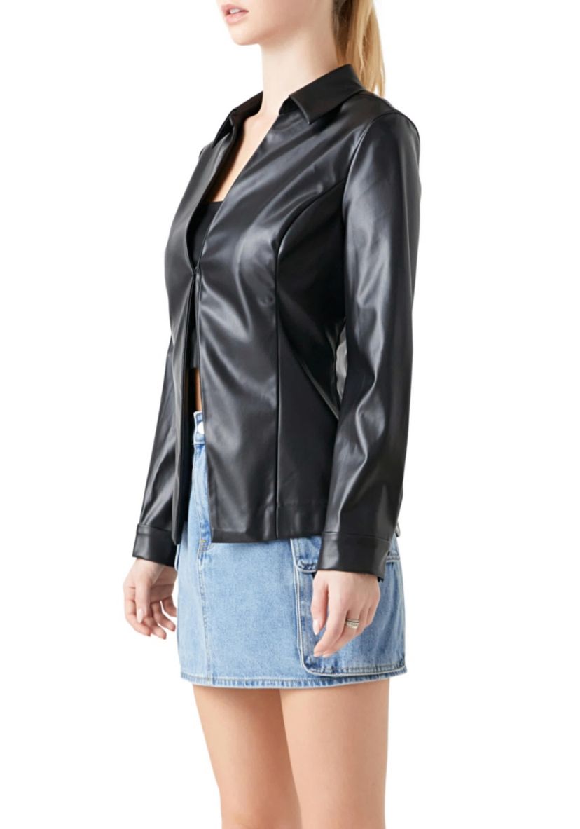 Faux Leather Jacket Set