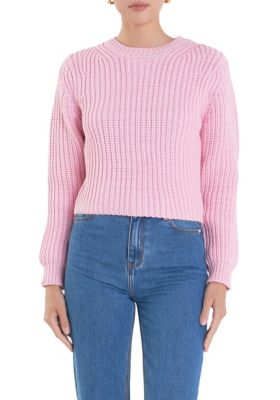 ENGLISH FACTORY Women's Round-neck Knit Sweater, Pink, Large