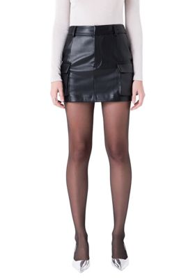 Grey Lab Women's PU Leather Cargo Skirt, Black, Large