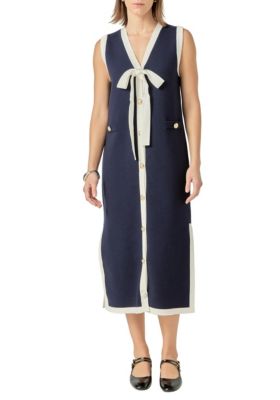 ENGLISH FACTORY Women's Knit Midi Dress With Ribbon Tie, Large