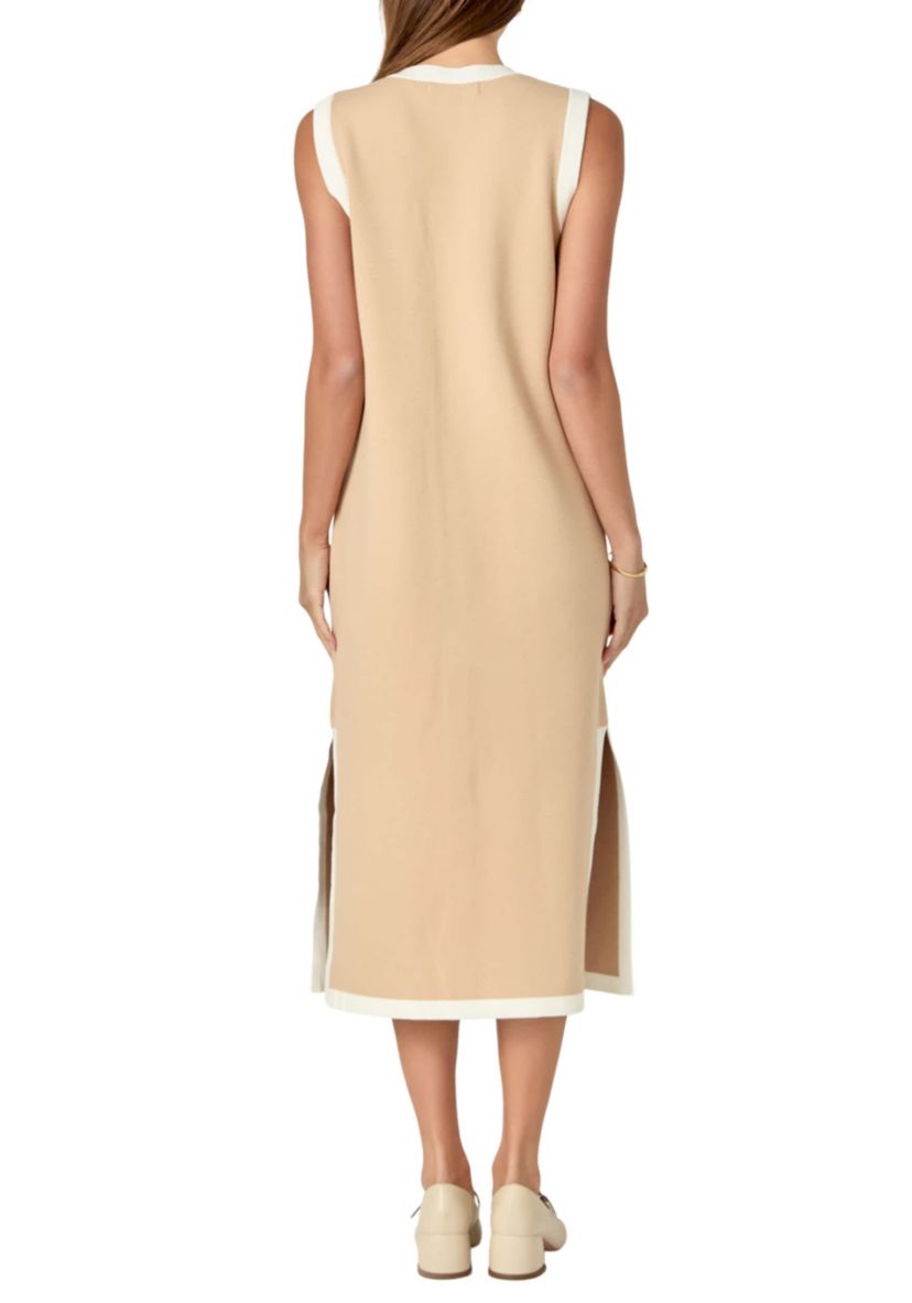 Knit Midi Dress With Ribbon Tie