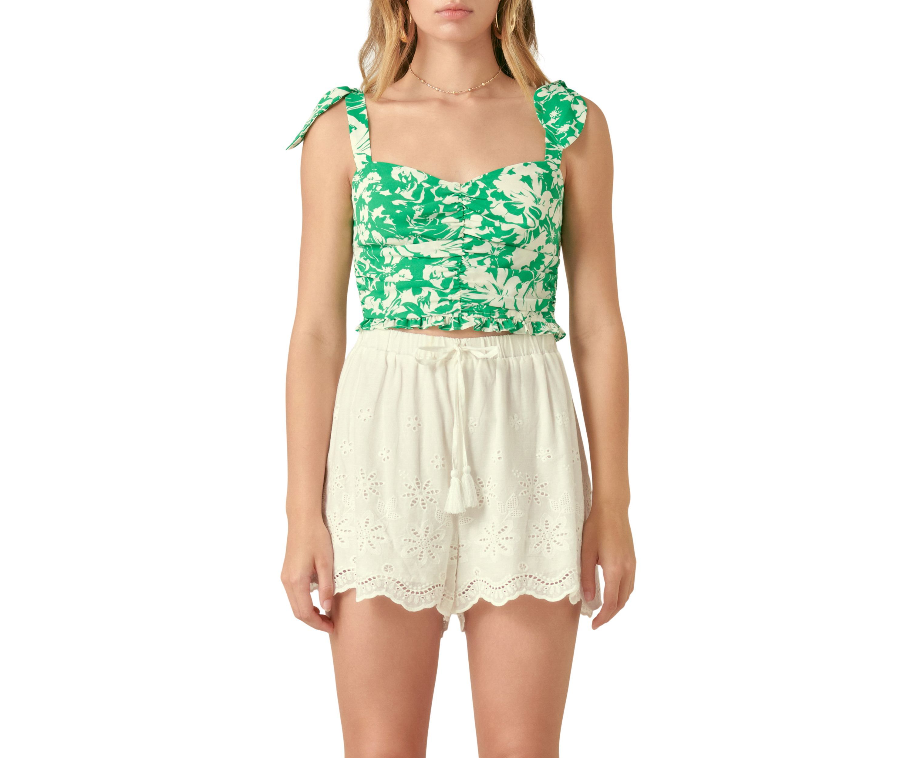 Floral Ruched Bow Tie Top