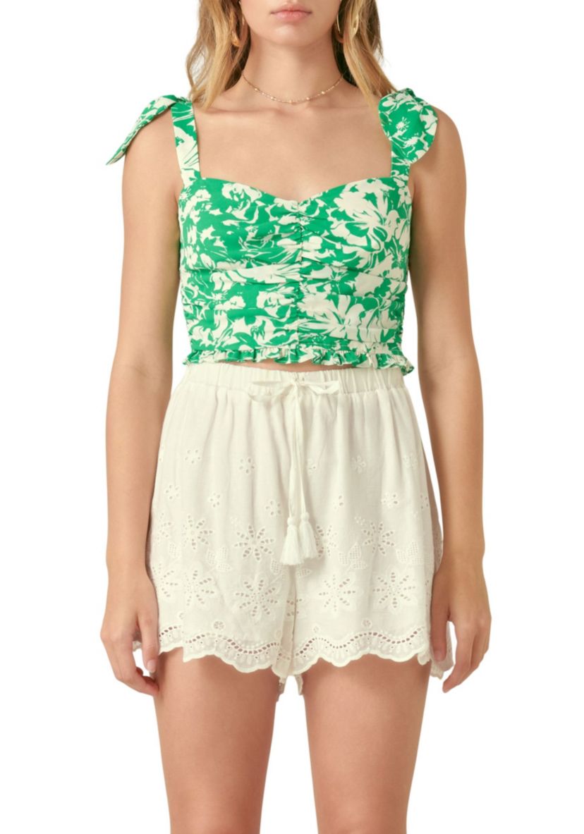 Floral Ruched Bow Tie Top