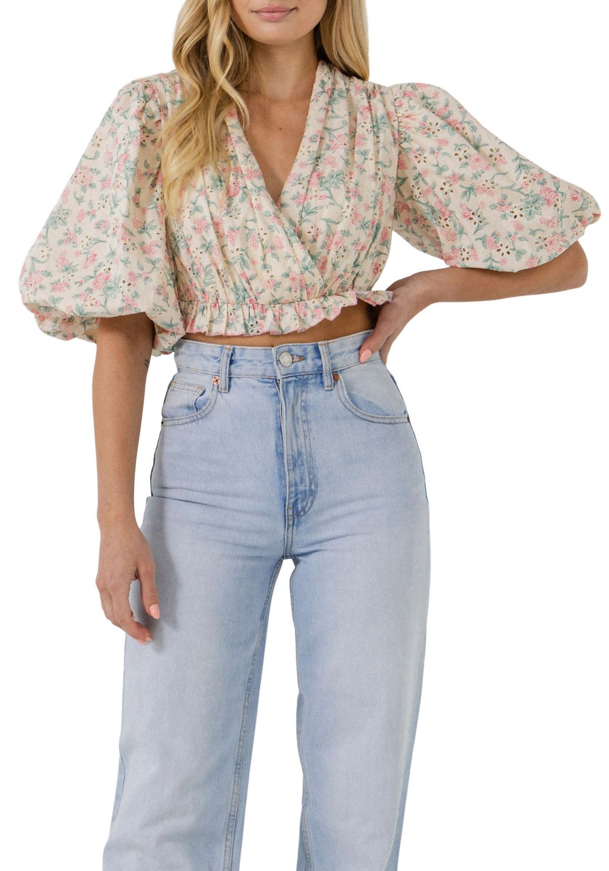 Free The Roses Floral Embroidered Blouson Top | Belk