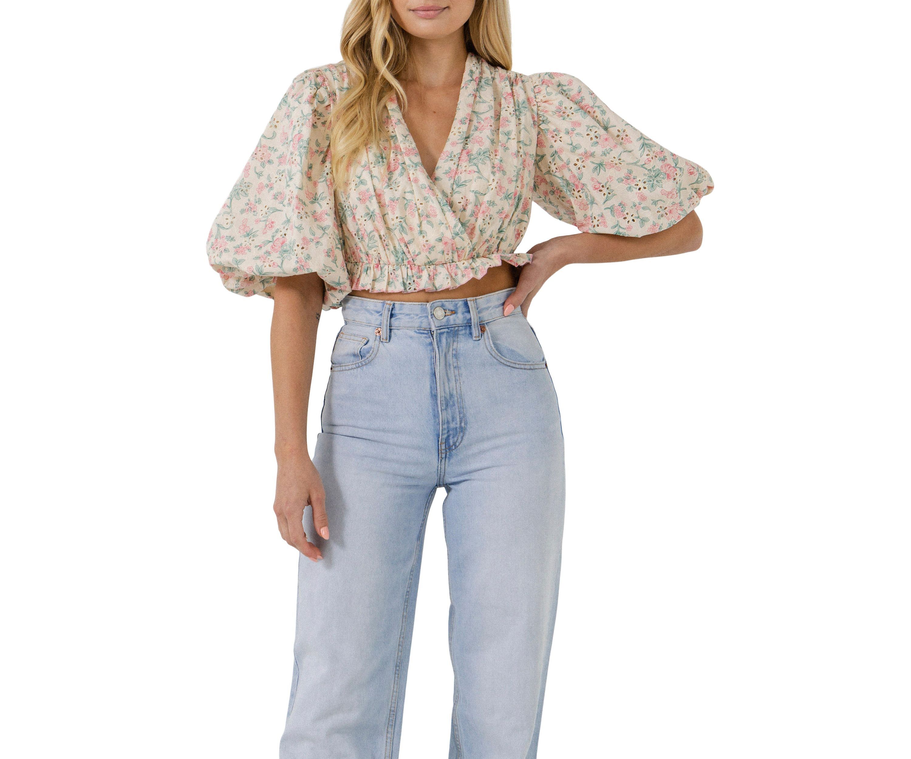 Floral Embroidered Blouson Top