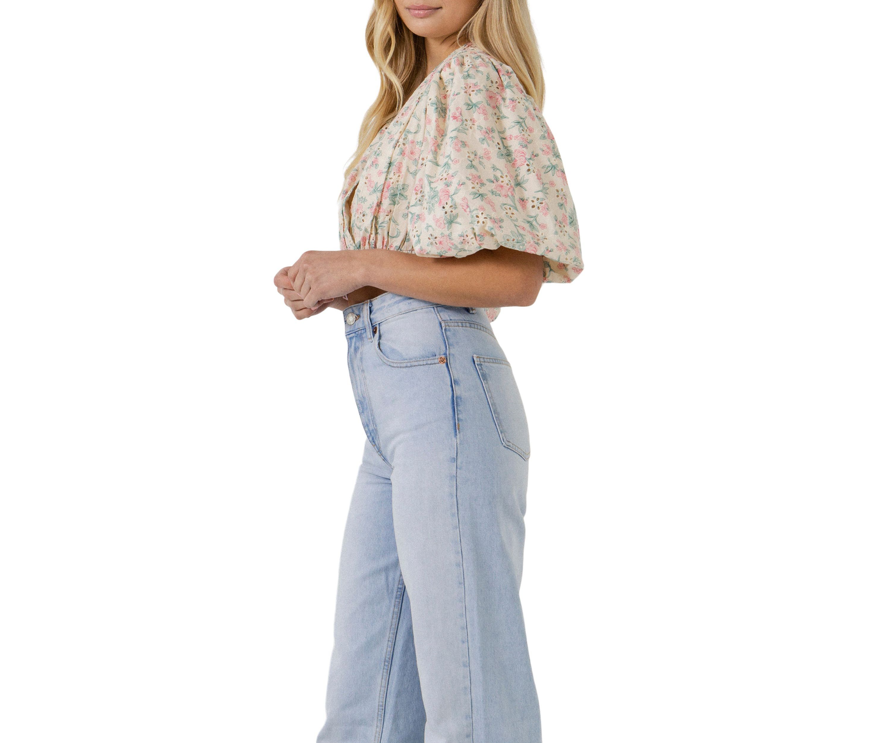 Floral Embroidered Blouson Top