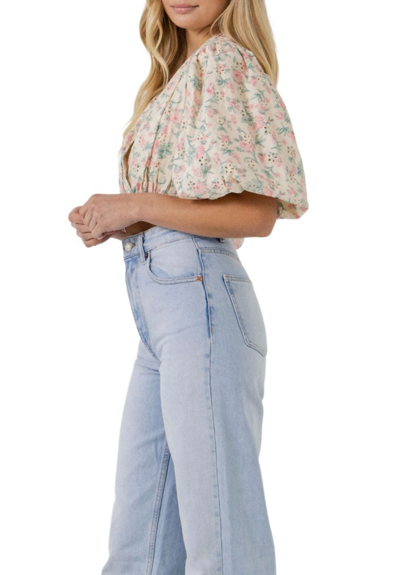 Floral Embroidered Blouson Top