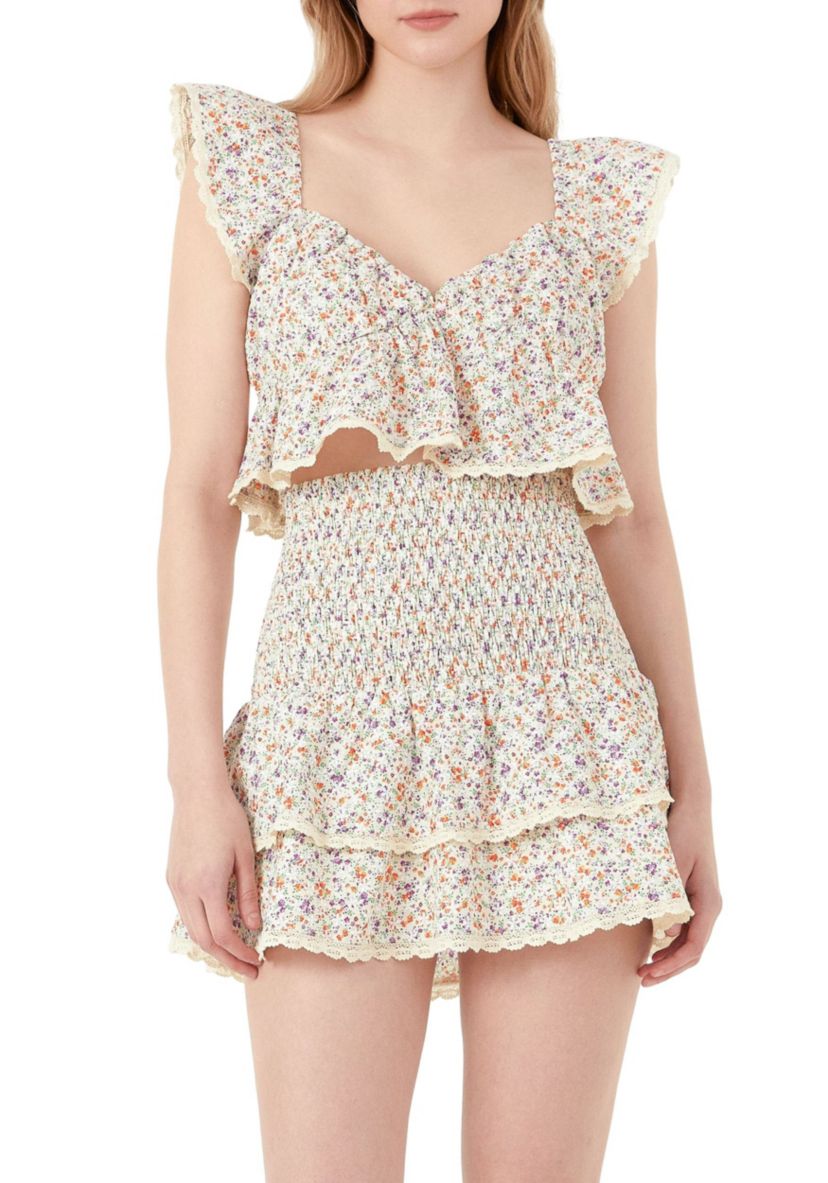 Embroidered Ruffled Bandeau Top