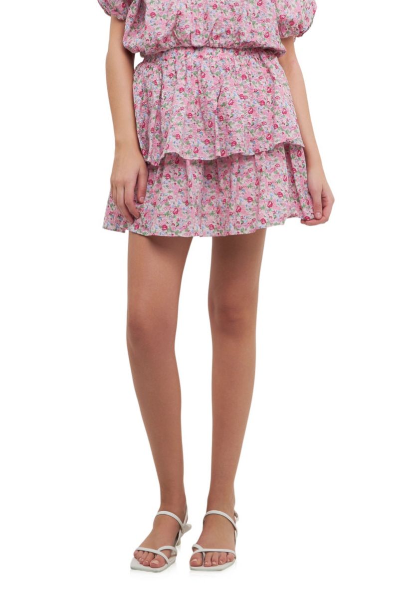 Floral Tiered Mini Skirt
