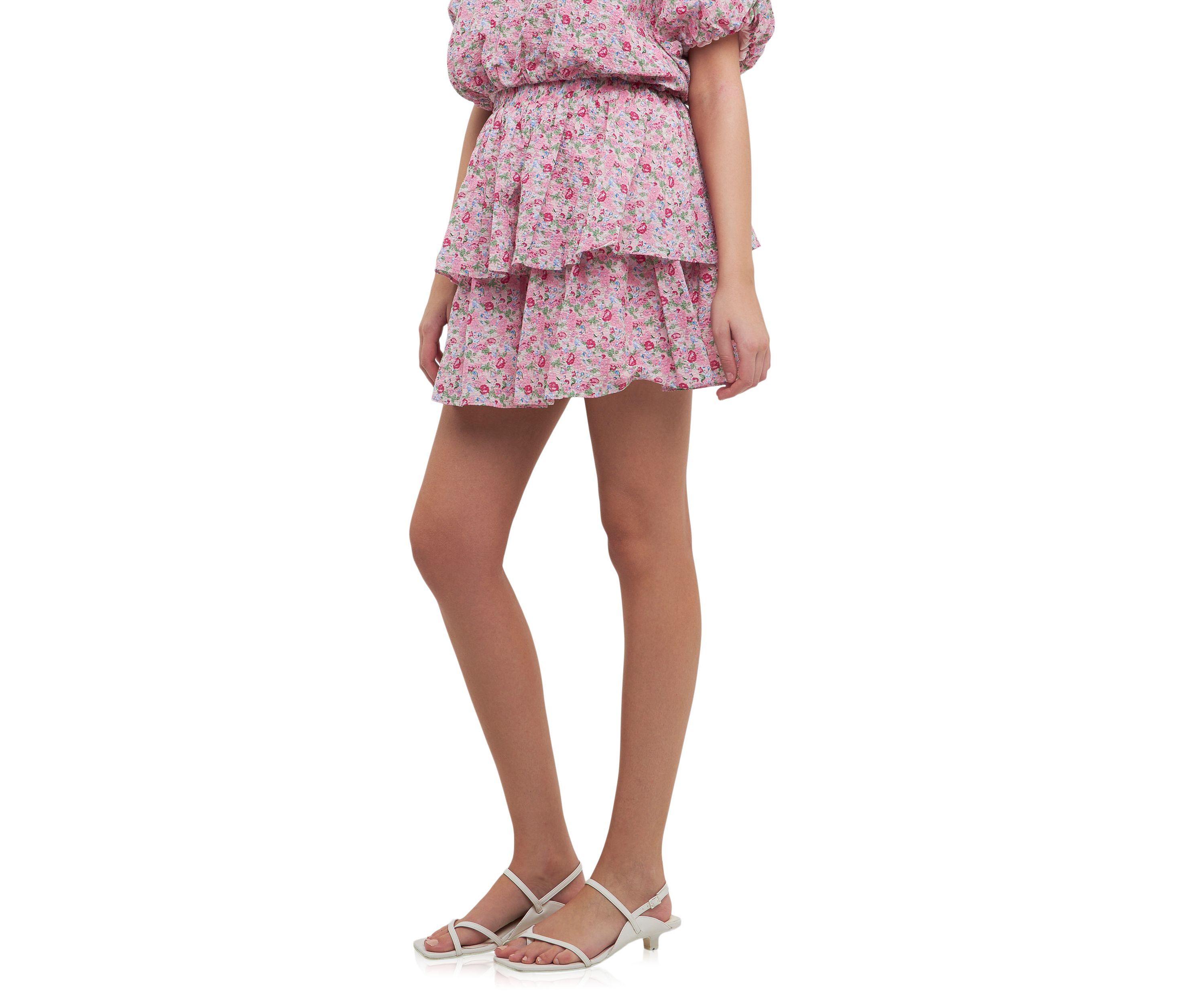 Floral Tiered Mini Skirt
