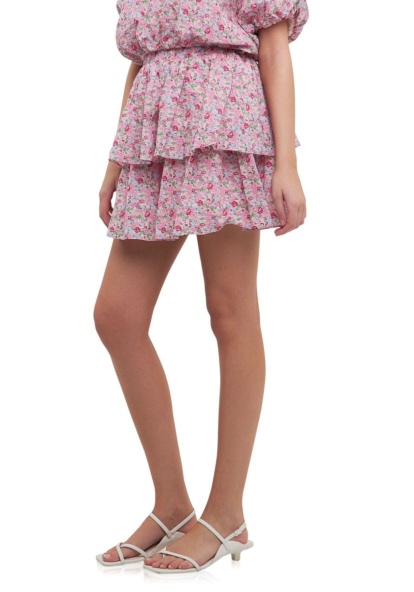 Floral Tiered Mini Skirt