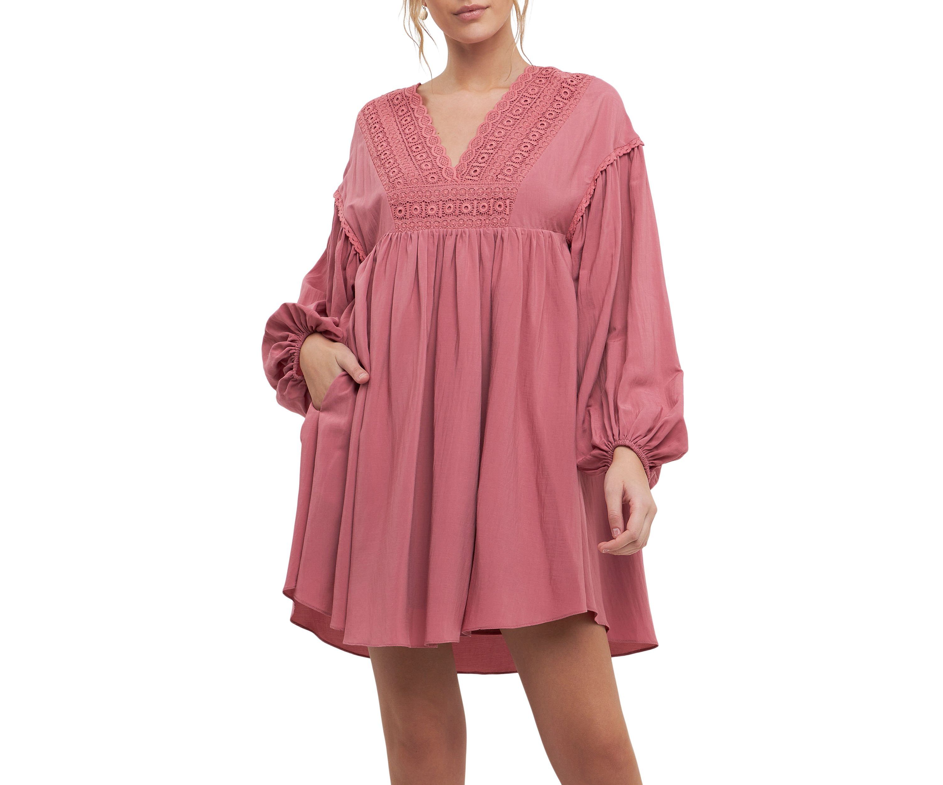 Laced Blouson Sleeve Shift Dress