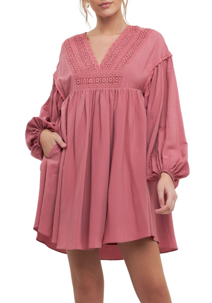 Laced Blouson Sleeve Shift Dress