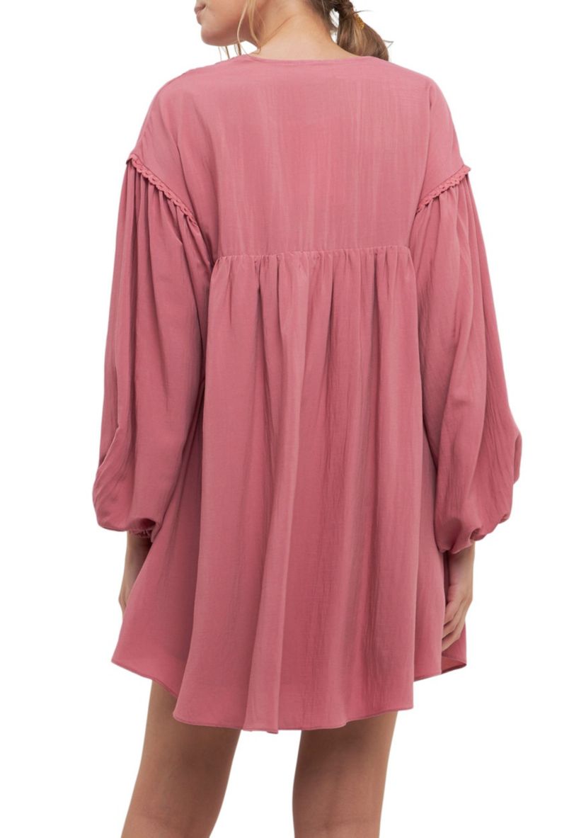 Laced Blouson Sleeve Shift Dress