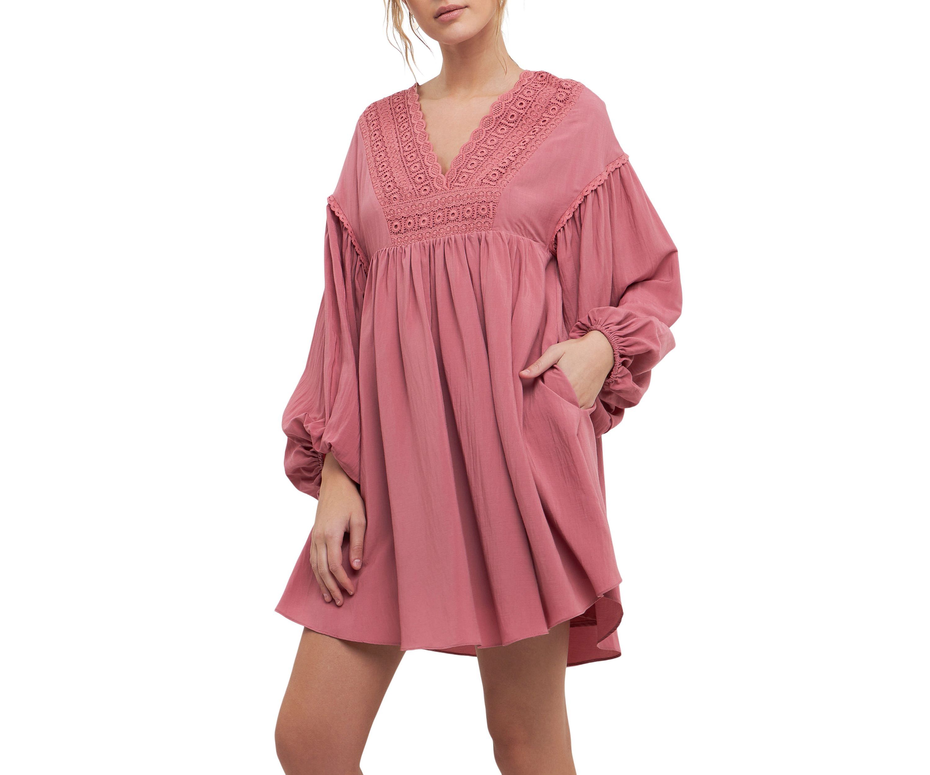 Laced Blouson Sleeve Shift Dress