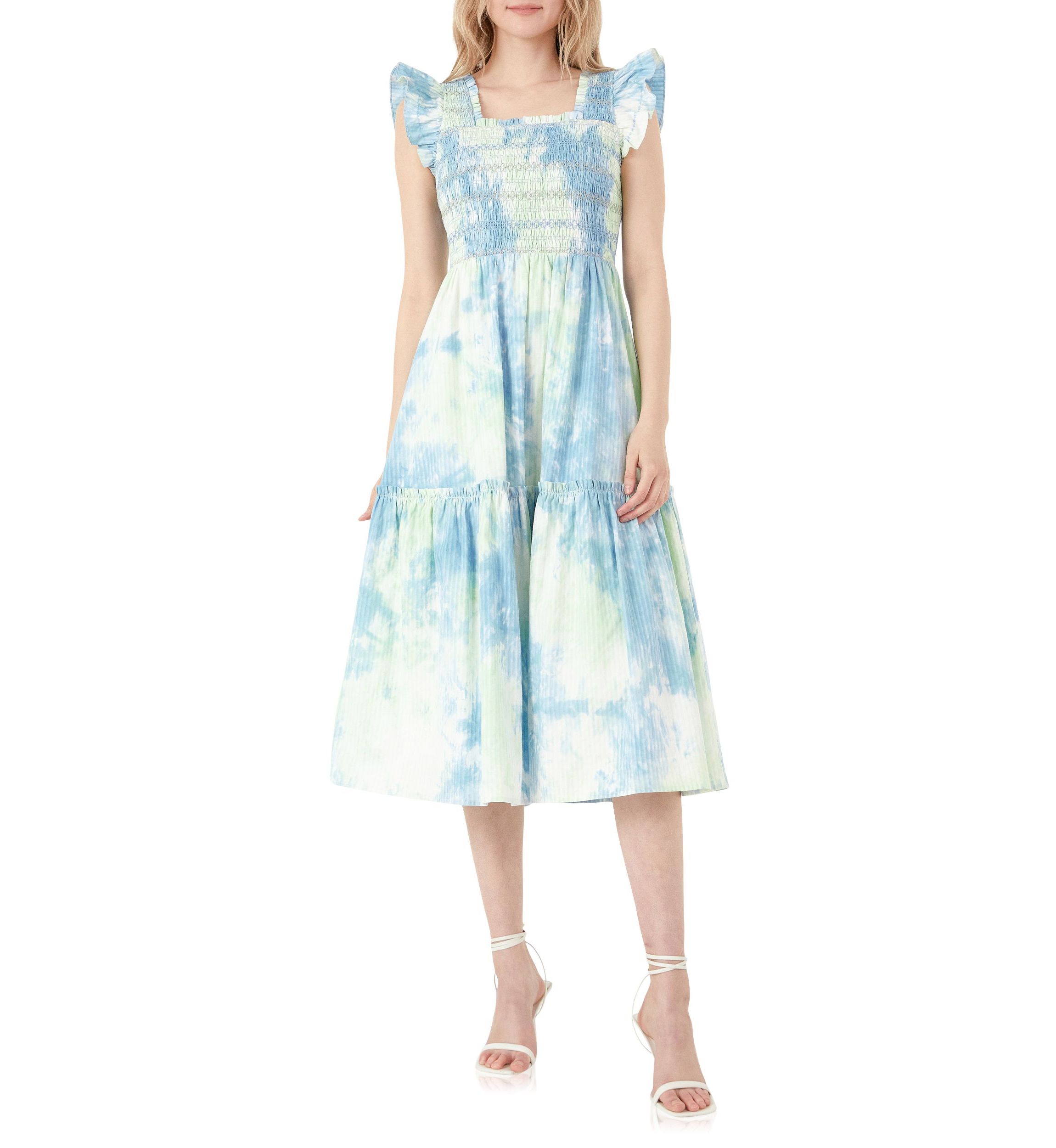 Tie-dye Smocked Detail Midi Dress