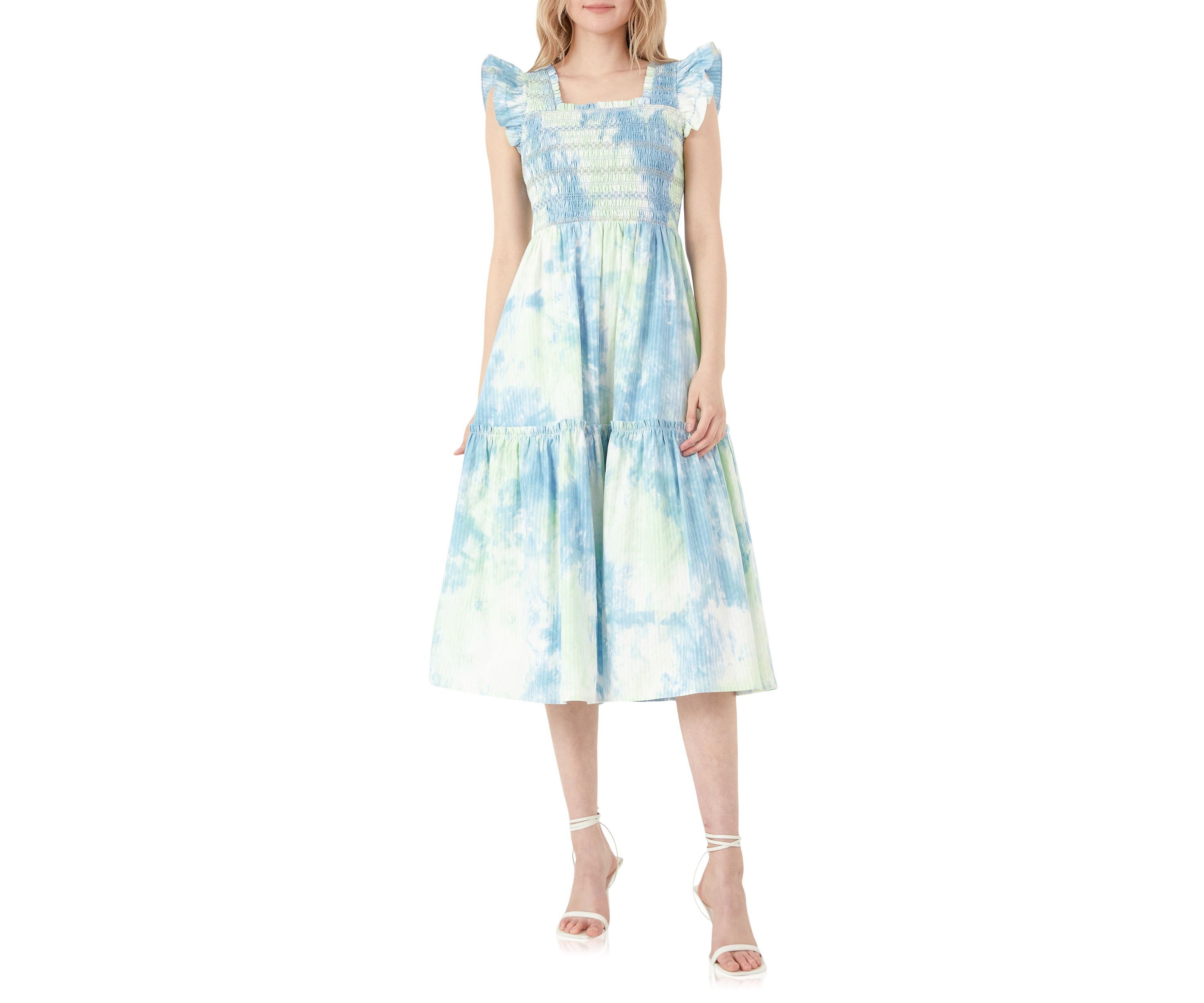 Tie-dye Smocked Detail Midi Dress