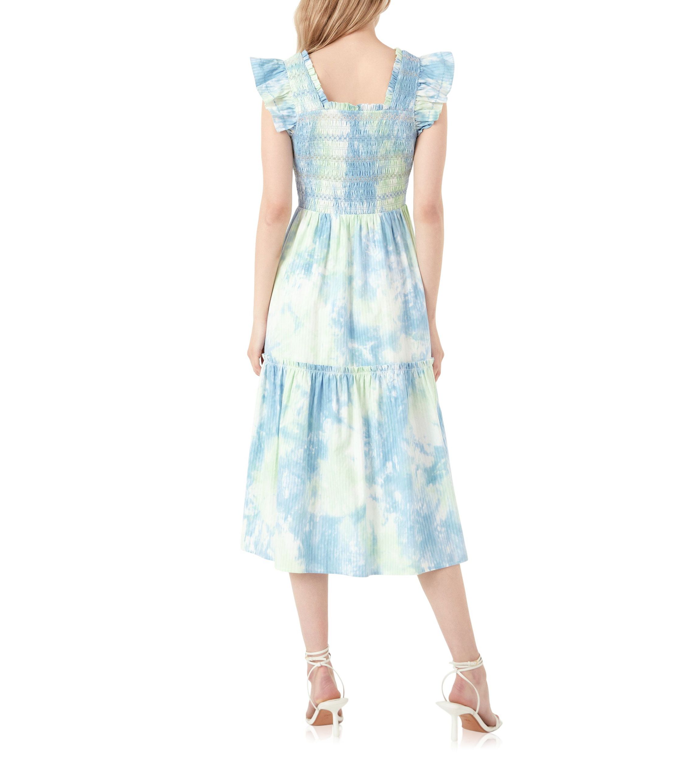 Tie-dye Smocked Detail Midi Dress