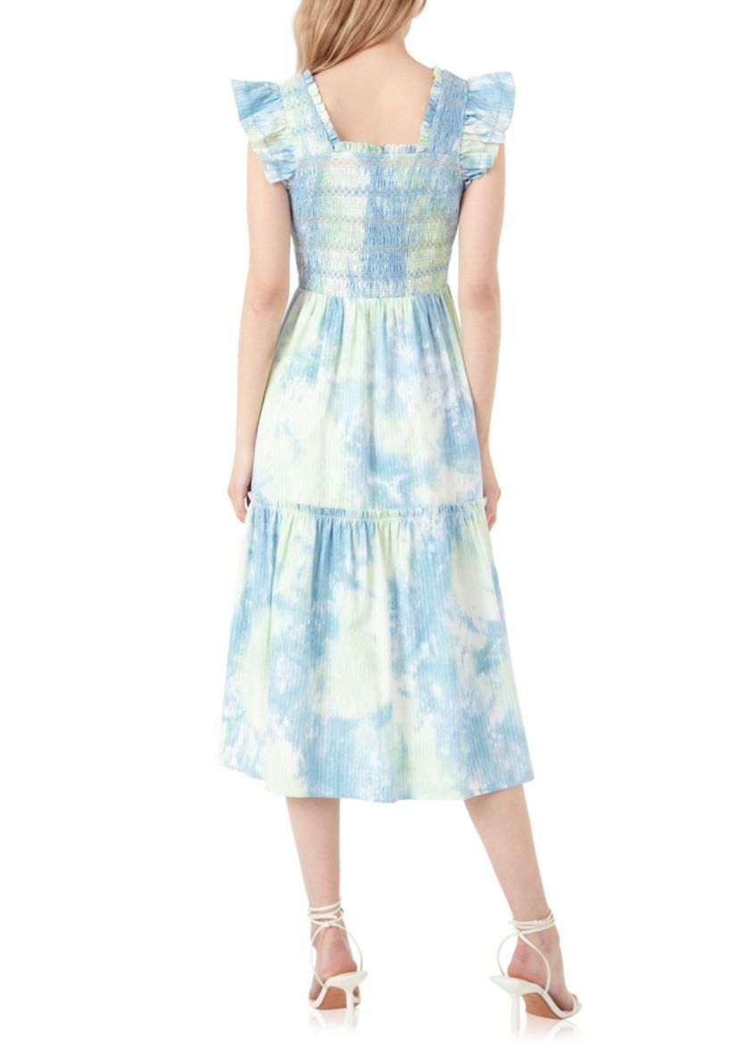 Tie-dye Smocked Detail Midi Dress