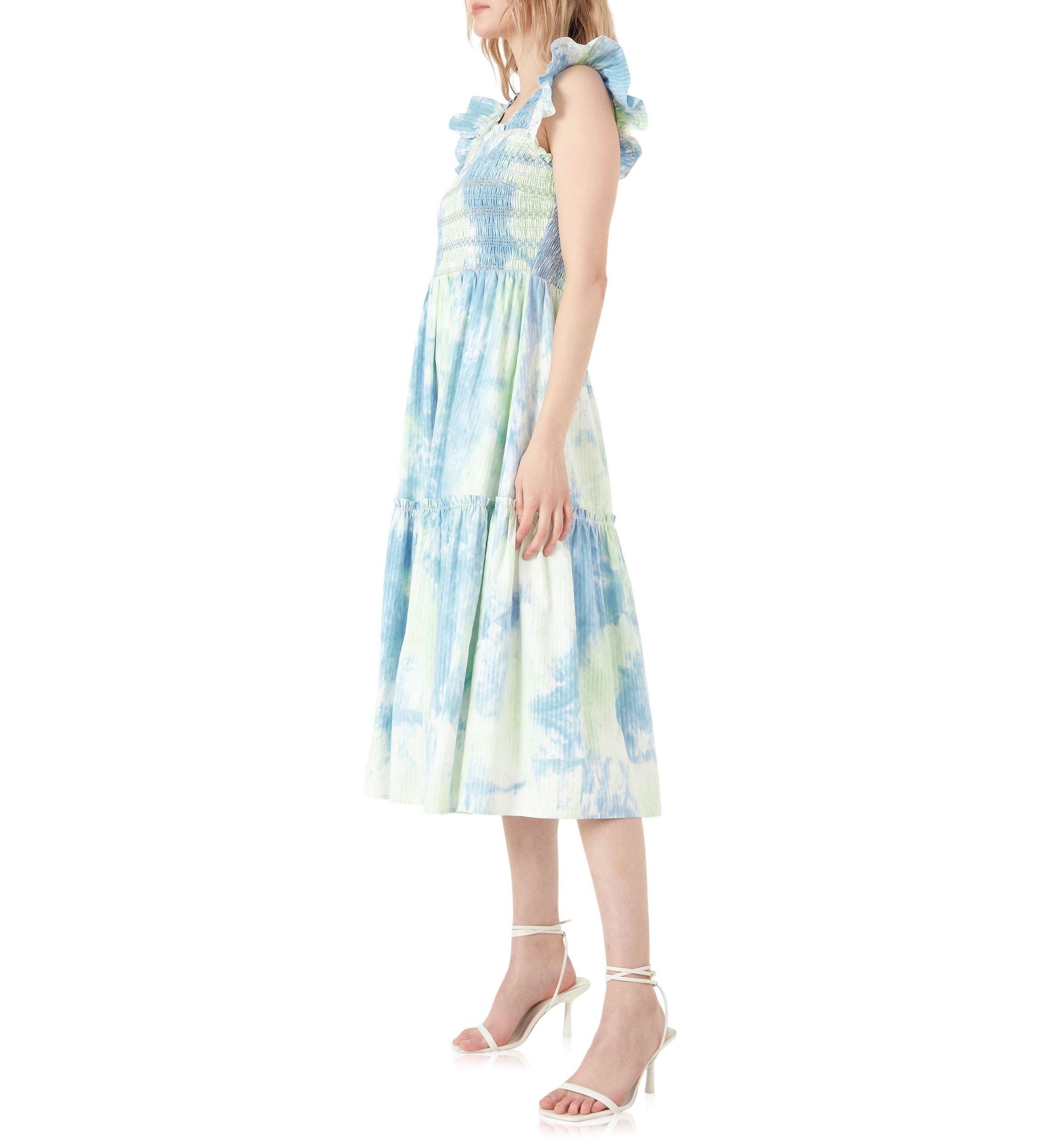 Tie-dye Smocked Detail Midi Dress