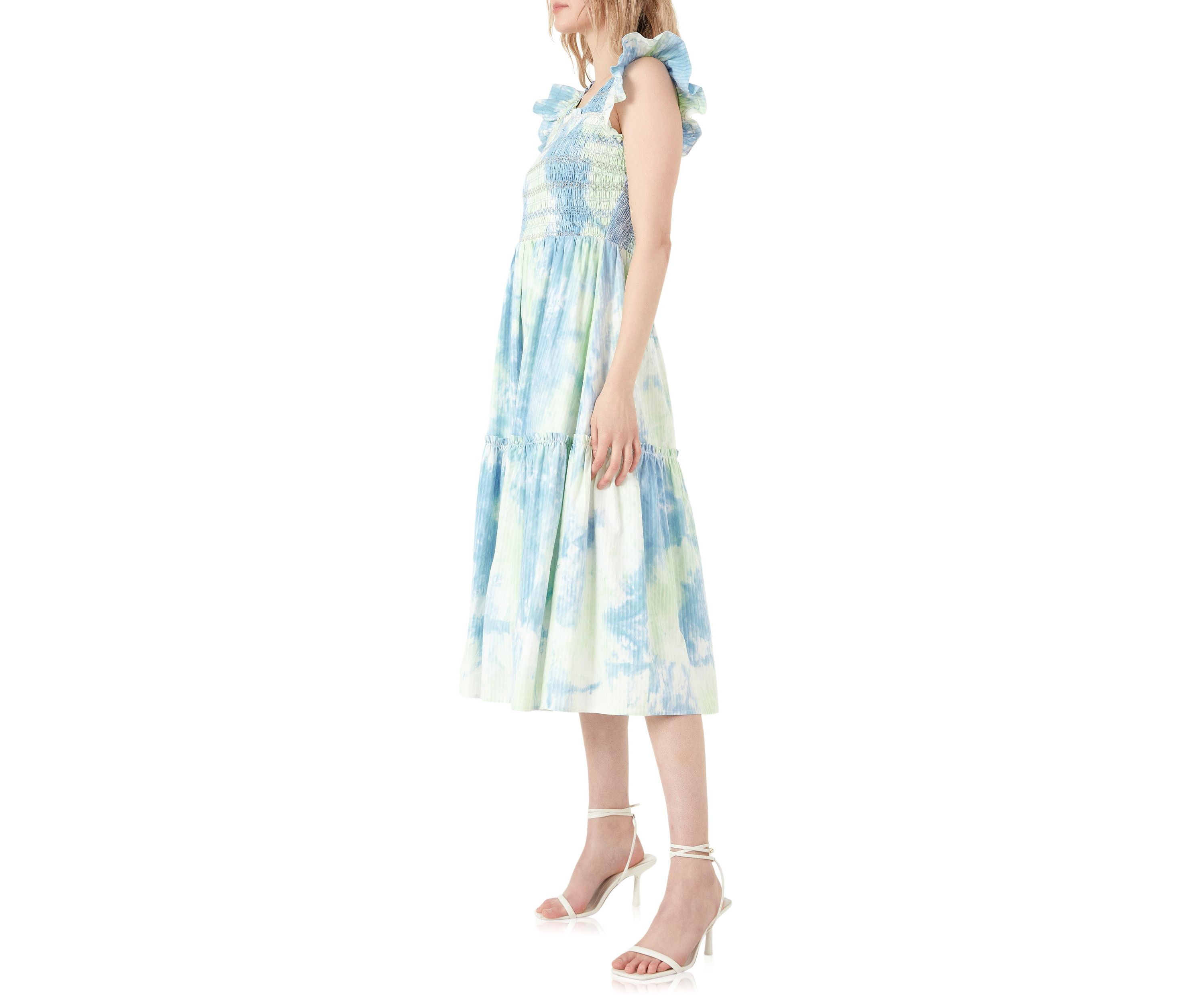 Tie-dye Smocked Detail Midi Dress