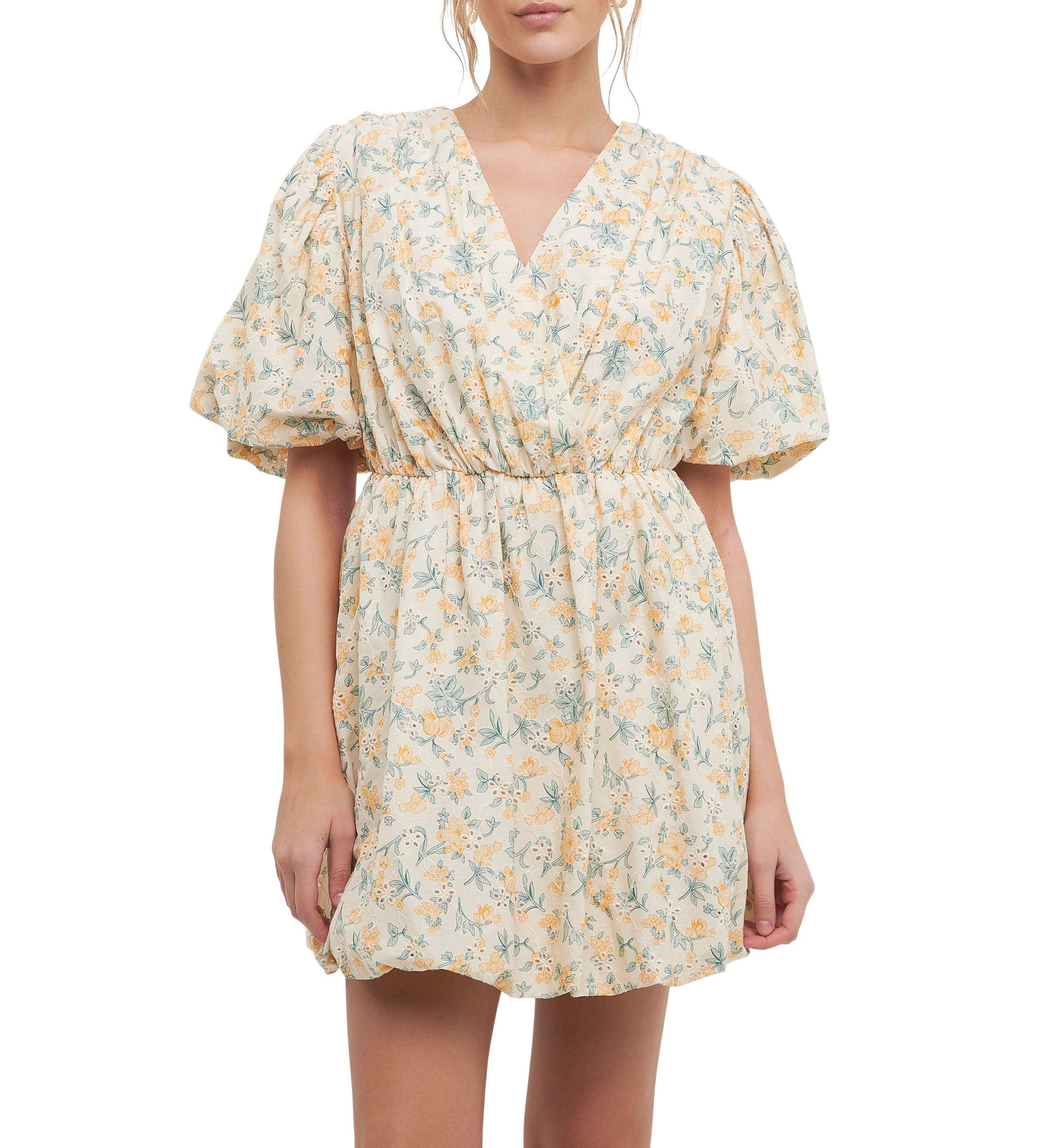 Floral Embroidered Bubble Mini Dress