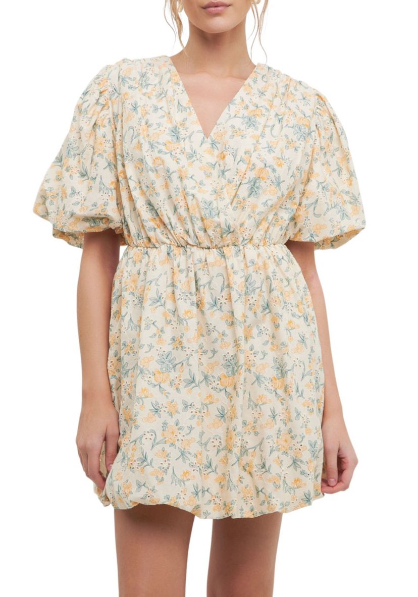 Floral Embroidered Bubble Mini Dress