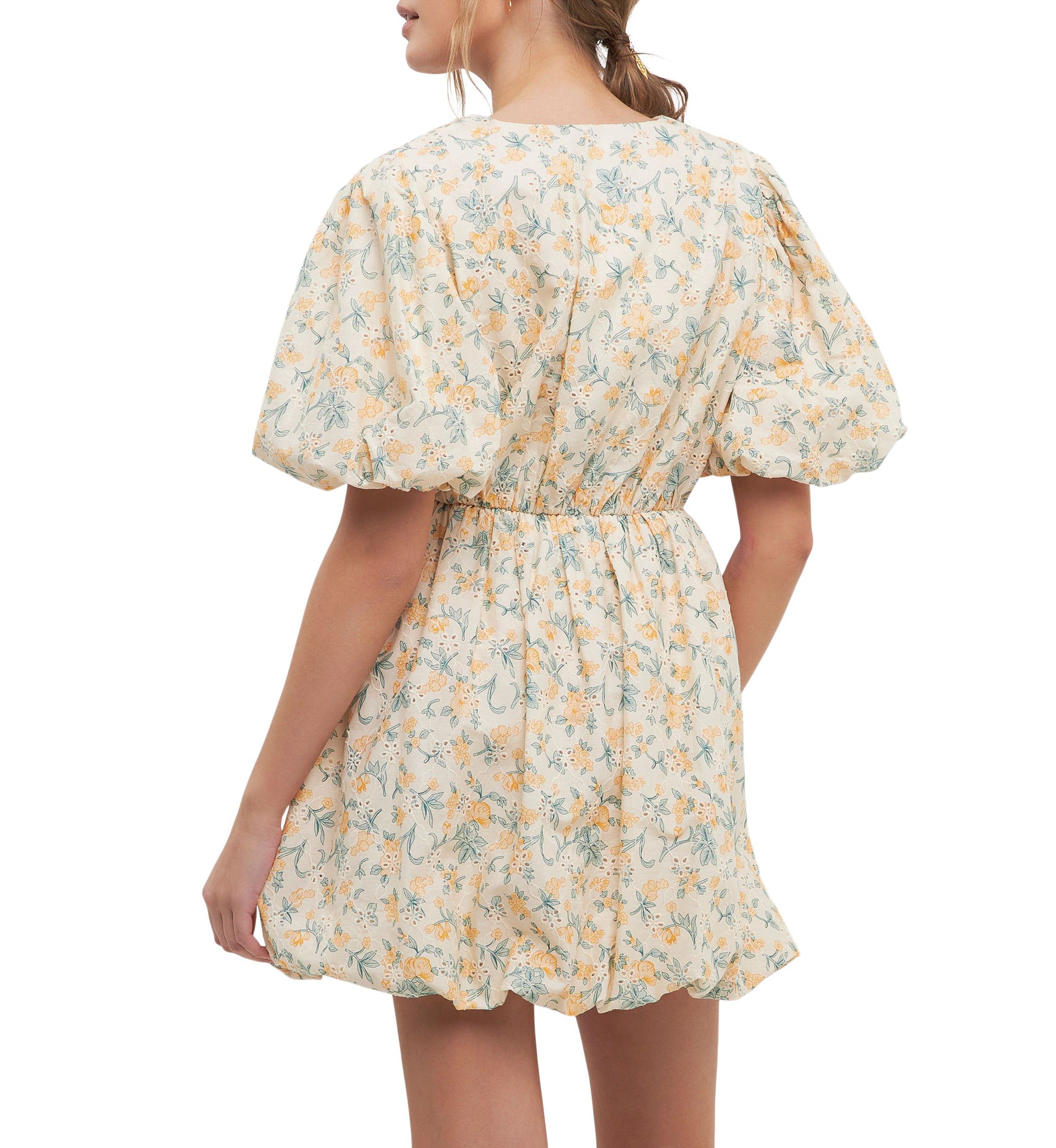 Floral Embroidered Bubble Mini Dress