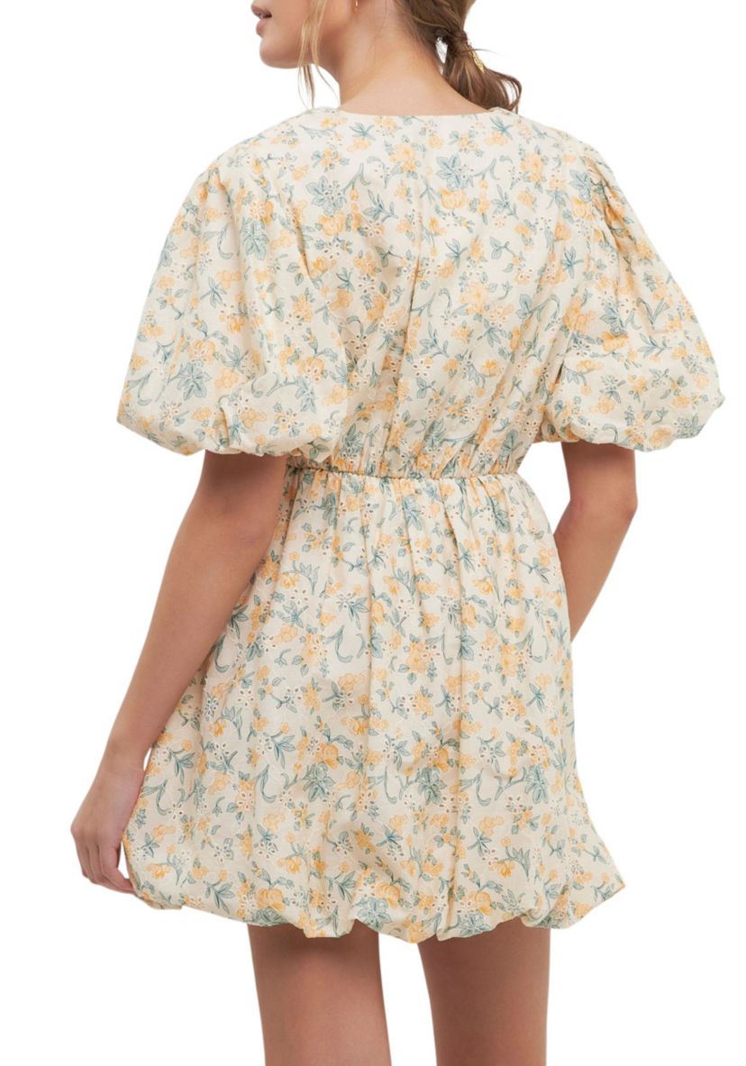 Floral Embroidered Bubble Mini Dress