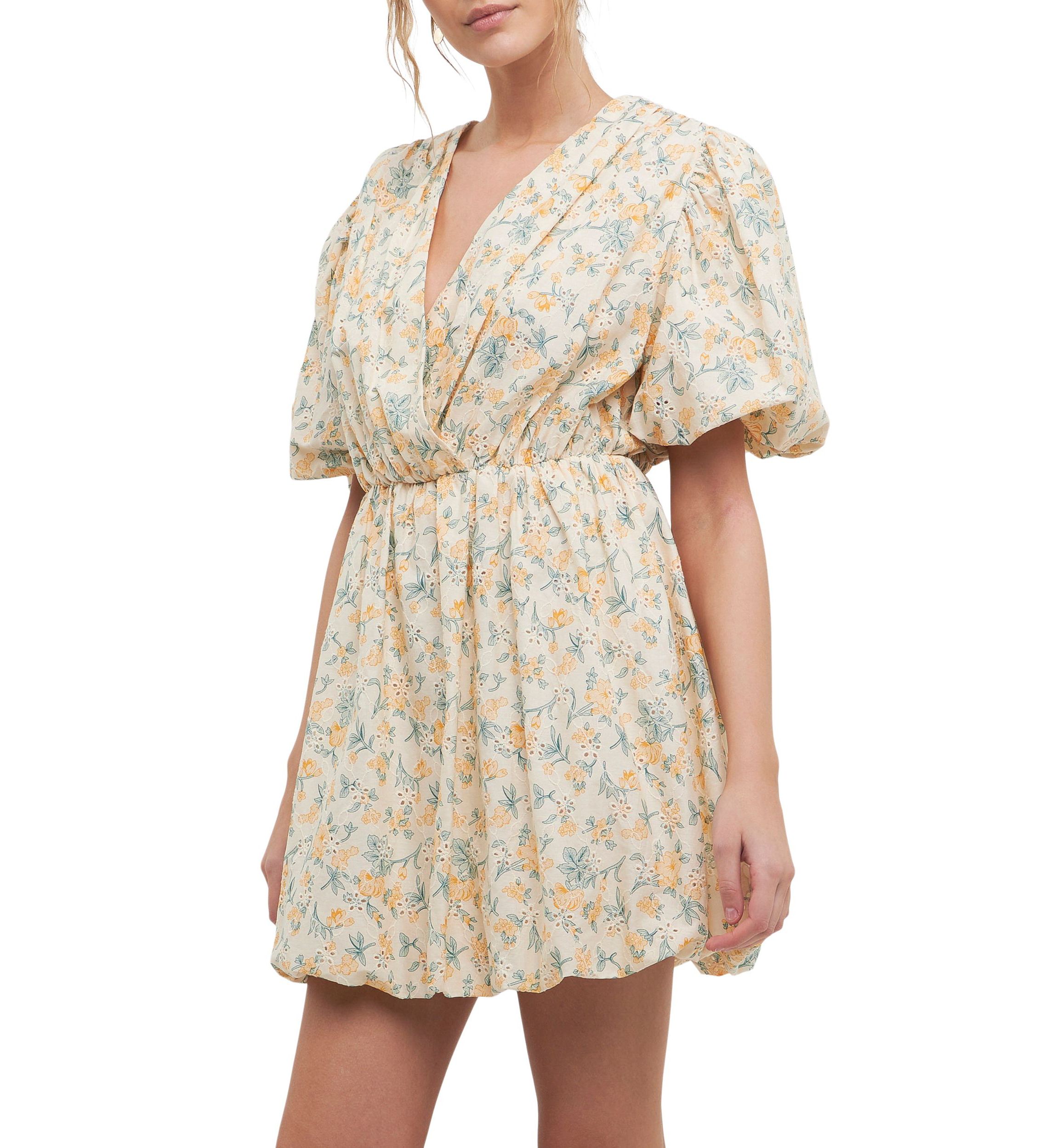 Floral Embroidered Bubble Mini Dress