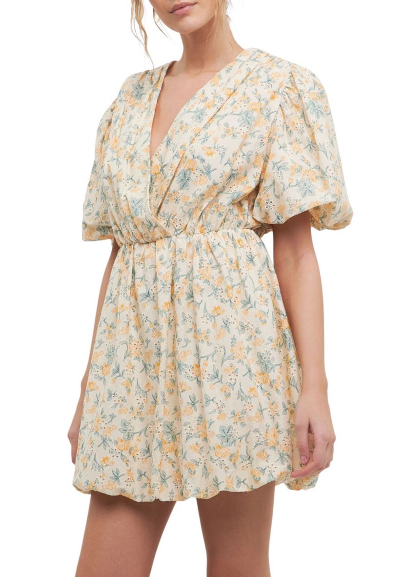 Floral Embroidered Bubble Mini Dress