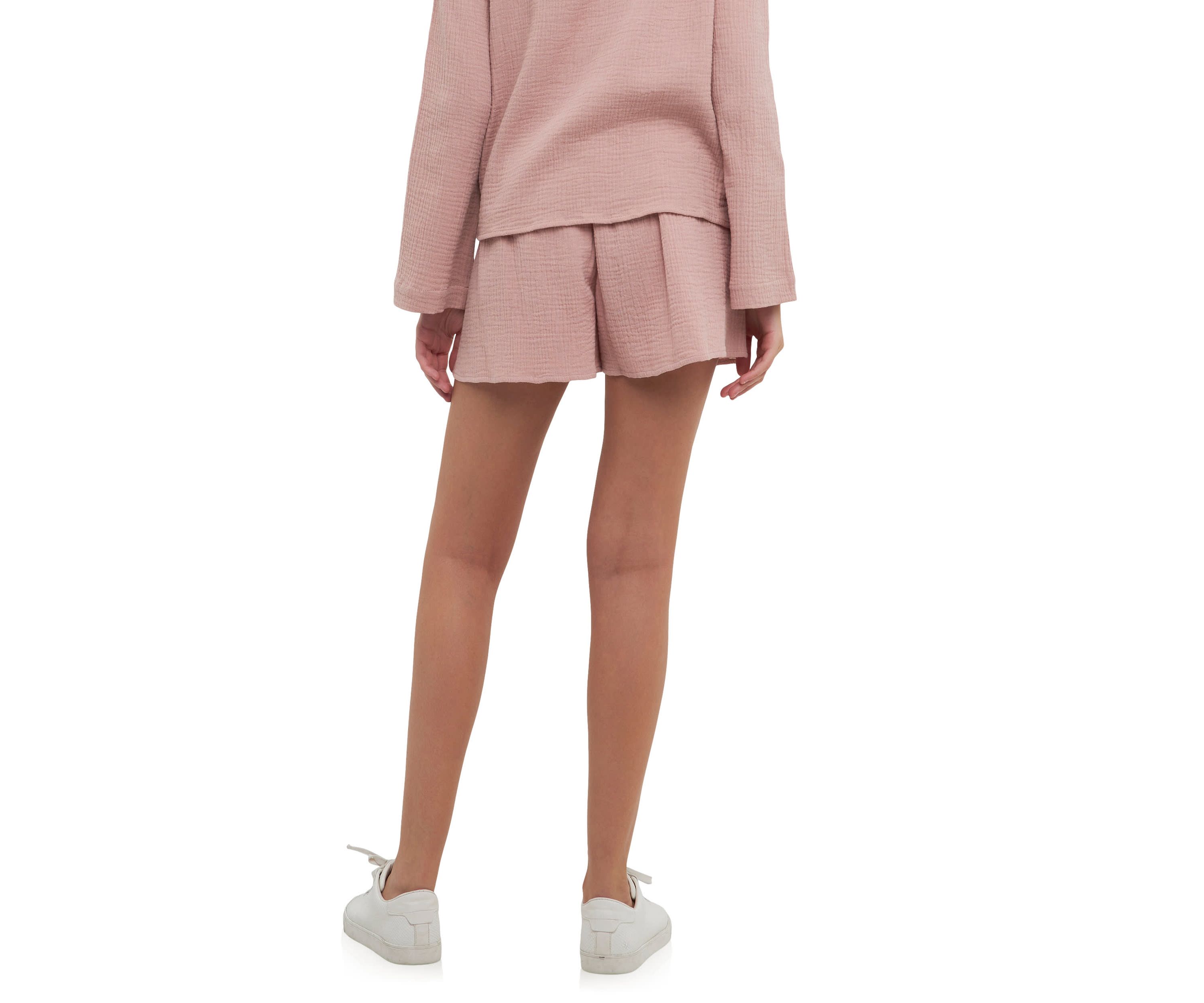 Gauze Shorts With Thick Elastic Band And Pockets